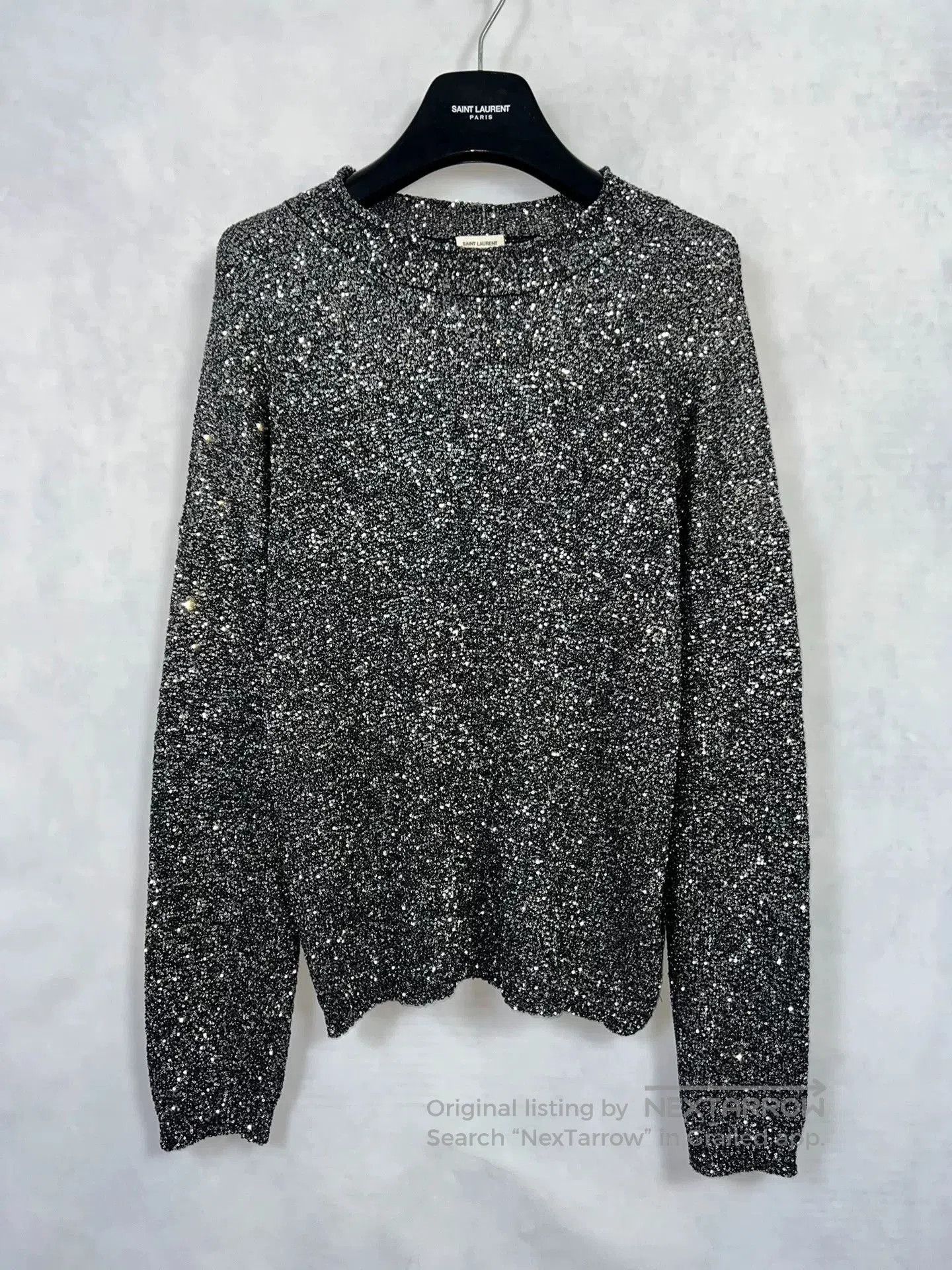 Saint Laurent Paris Saint Laurent Silver Sequin Sweater. Size L / US 10 / IT 46 - 1 Thumbnail