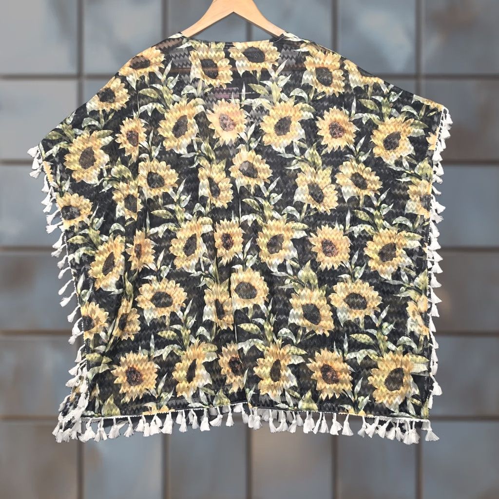 Vintage VINTAGE Sunsations Kimono Poncho Beach Cover Up Womens OS Floral Sunflower NEW Size ONE SIZE - 1 Thumbnail