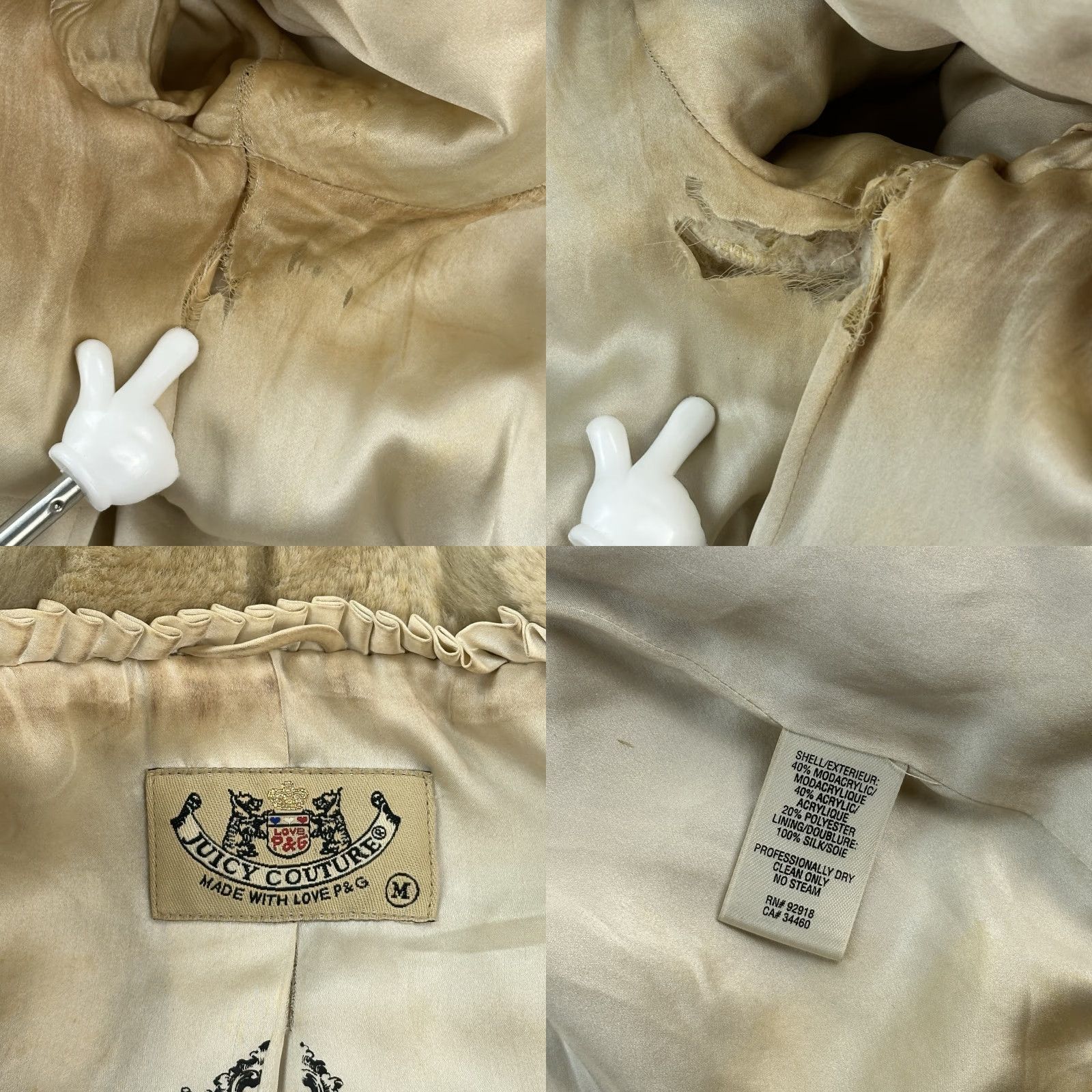Juicy Couture VINTAGE Juicy Couture Jacket Women’s M Beige Faux Fur Plush Glam Y2K 90s Designer Hip Hop Bomber Jacket with Silk Lining Collared Logo Womens Size M / US 6-8 / IT 42-44 - 8 Thumbnail