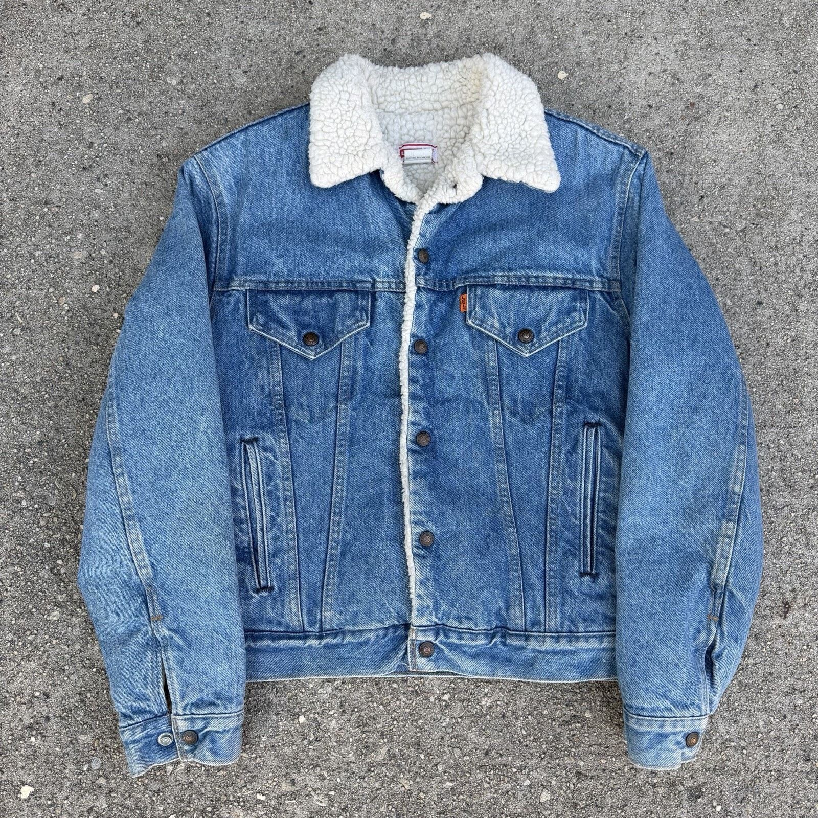 Levi's × Vintage Vintage 70s Levi’s Orange Tab Trucker Sherpa Denim Jacket Size US L / EU 52-54 / 3 - 1 Thumbnail