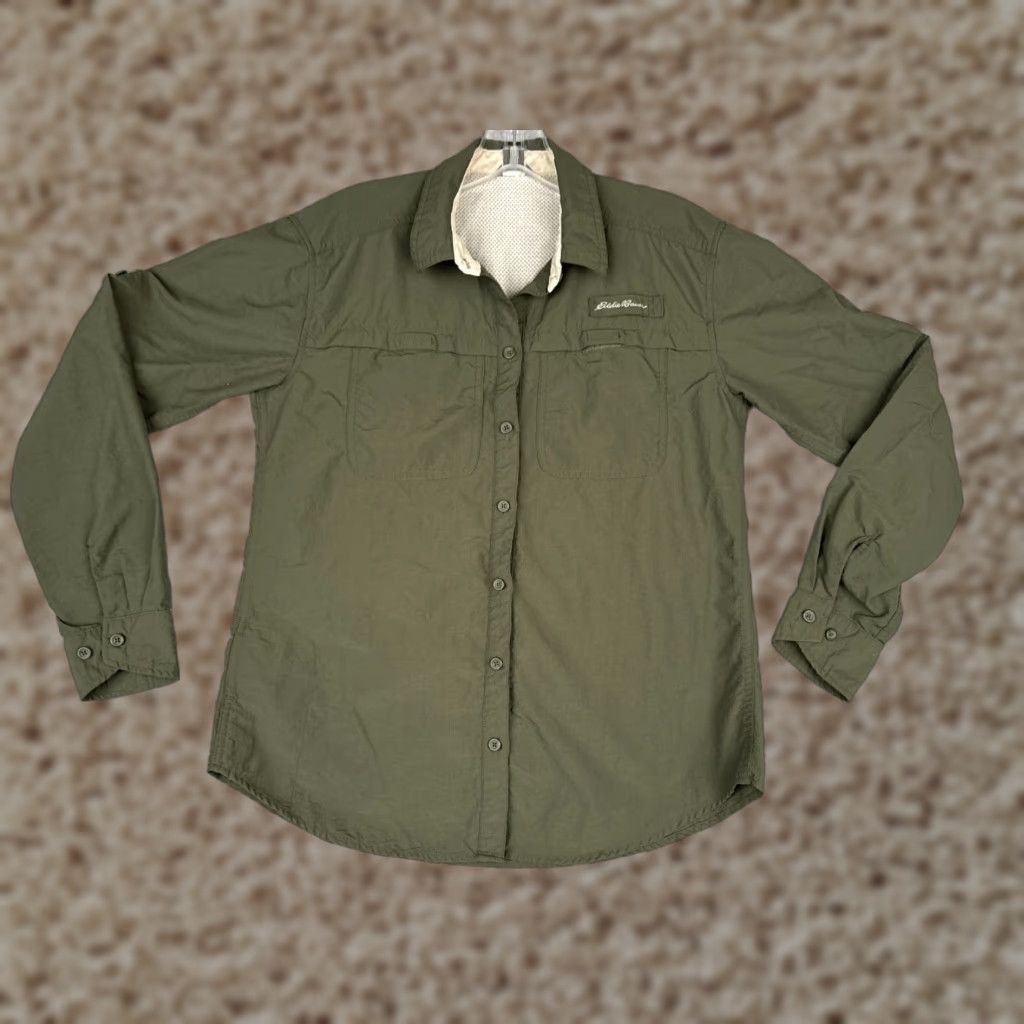 Eddie Bauer Eddie Bauer Shirt Women XS Green Button Up Long Sleeve Casual Knit Cotton Woven Fish Pattern Button-Up - Adult Womens Size XS / US 0-2 / IT 36-38 - 1 Thumbnail