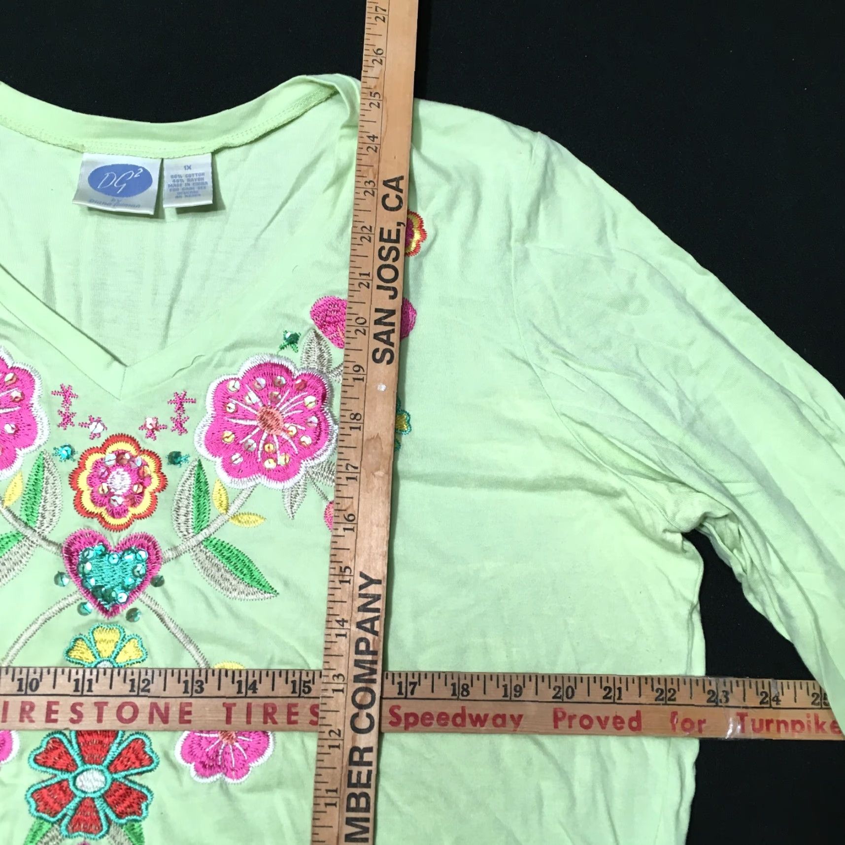 Vintage VINTAGE DG Womens Embroidered Blouse V Neck Long Sleeve Top 1X Green Size XL / US 12-14 / IT 48-50 - 4 Thumbnail