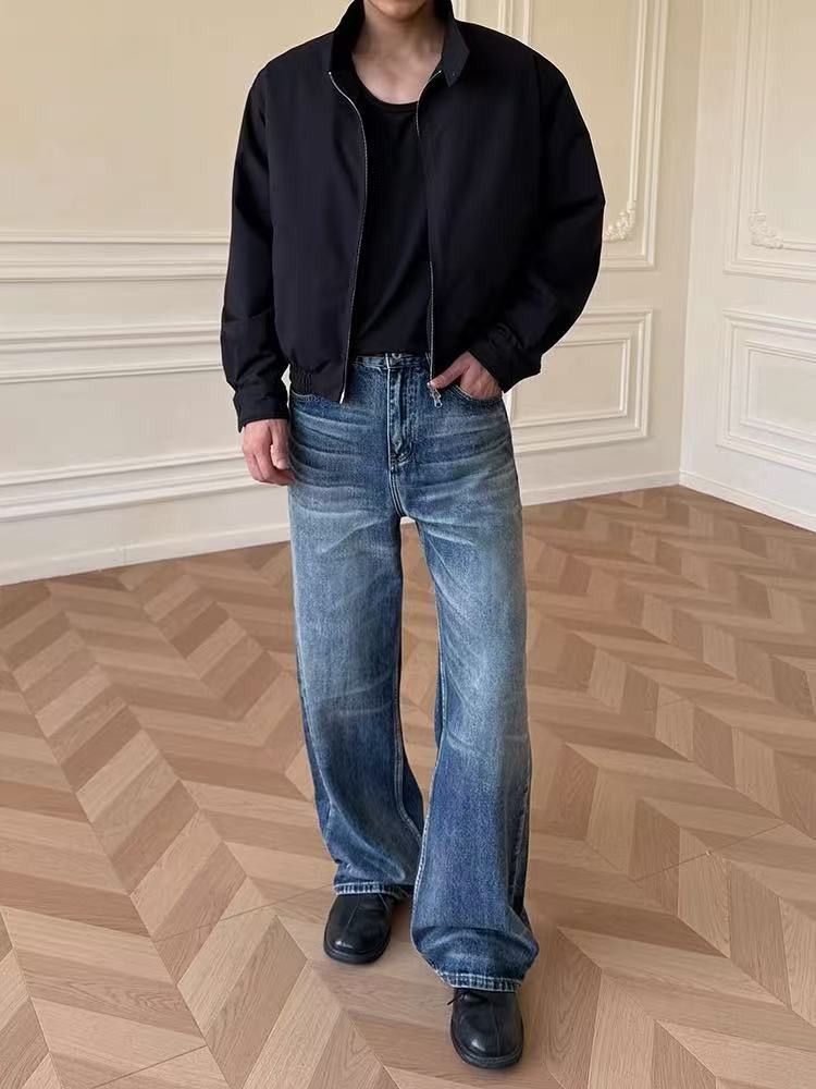 Japanese Brand Japanese retro men's washed distressed loose straight jeans Size US 32 / EU 48 - 1 Thumbnail