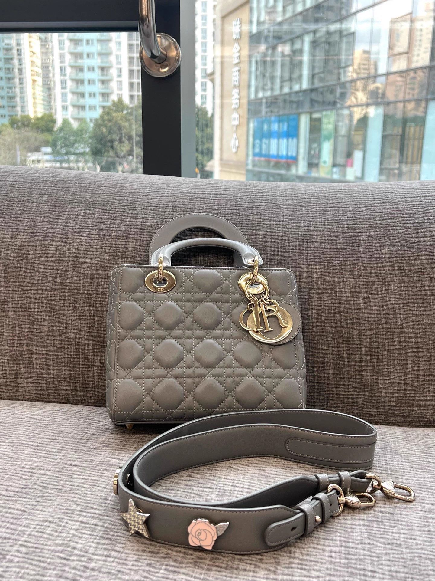 Dior Dior Lady Dior Gray Sheepskin 98 New Wide Strap 17 Size ONE SIZE - 2 Thumbnail