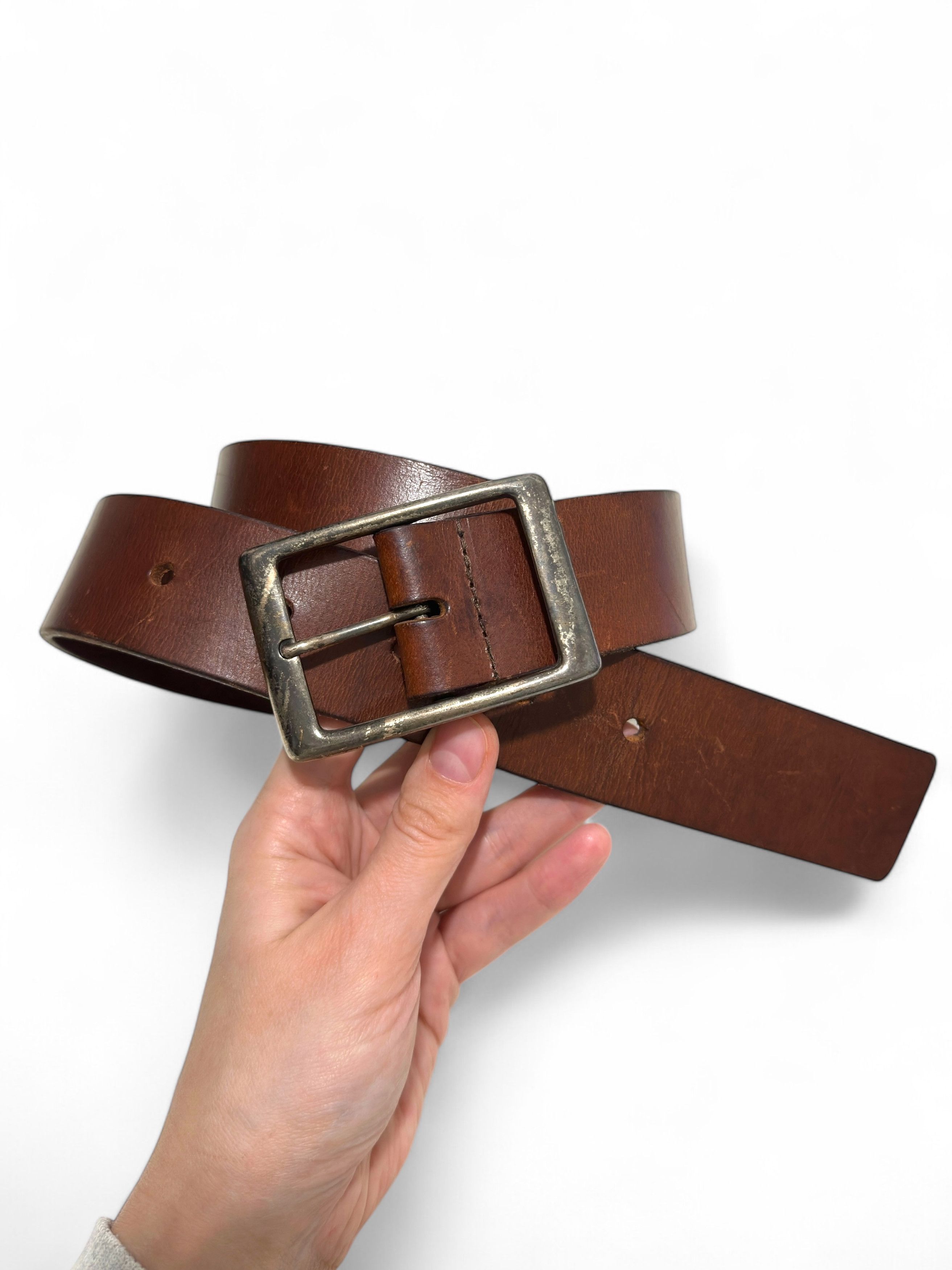 Vintage Vintage Thick Leather Brown Belt M-L Size ONE SIZE - 3 Thumbnail
