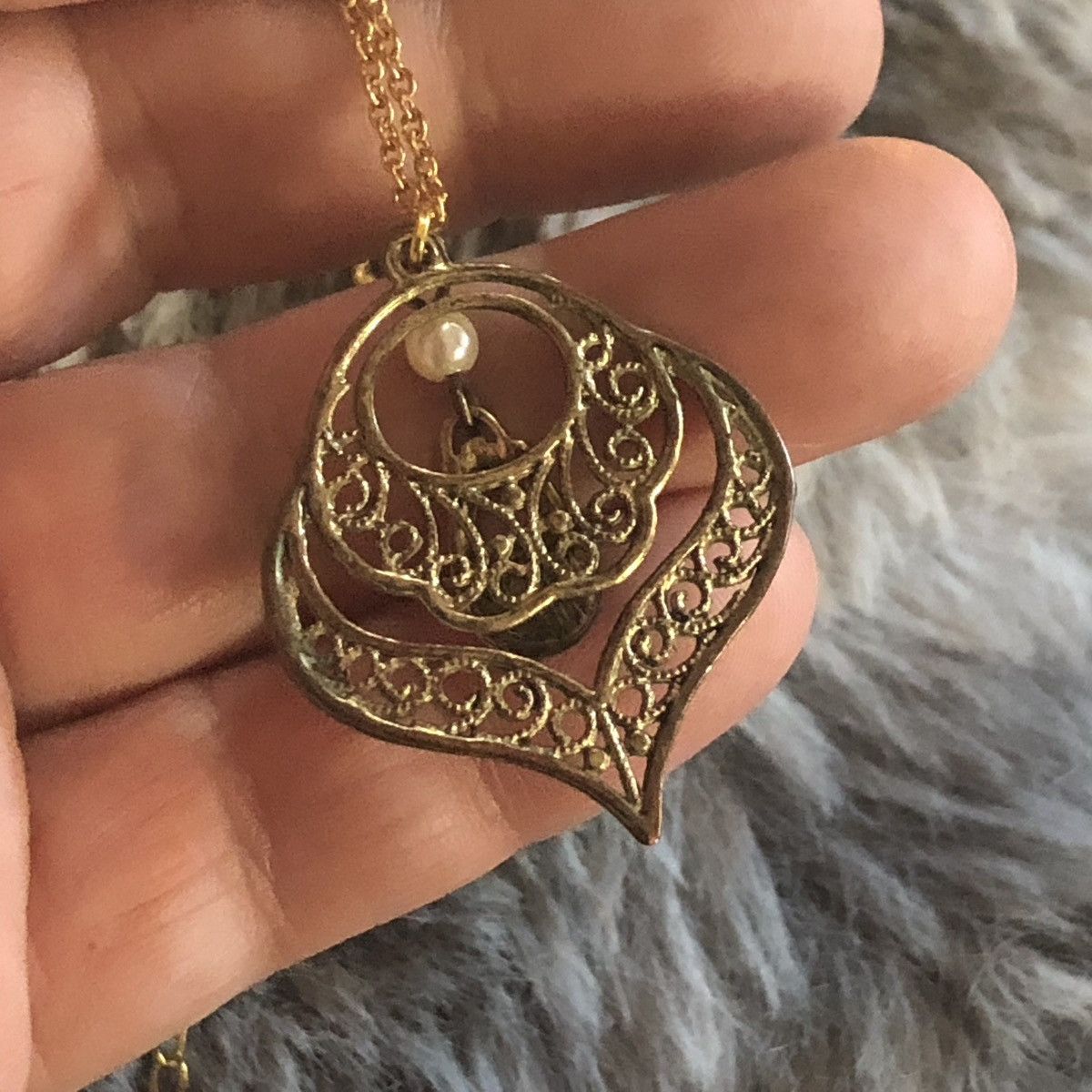 Handmade Handcrafted old golden brass filigree pendant necklace Size ONE SIZE - 9 Thumbnail