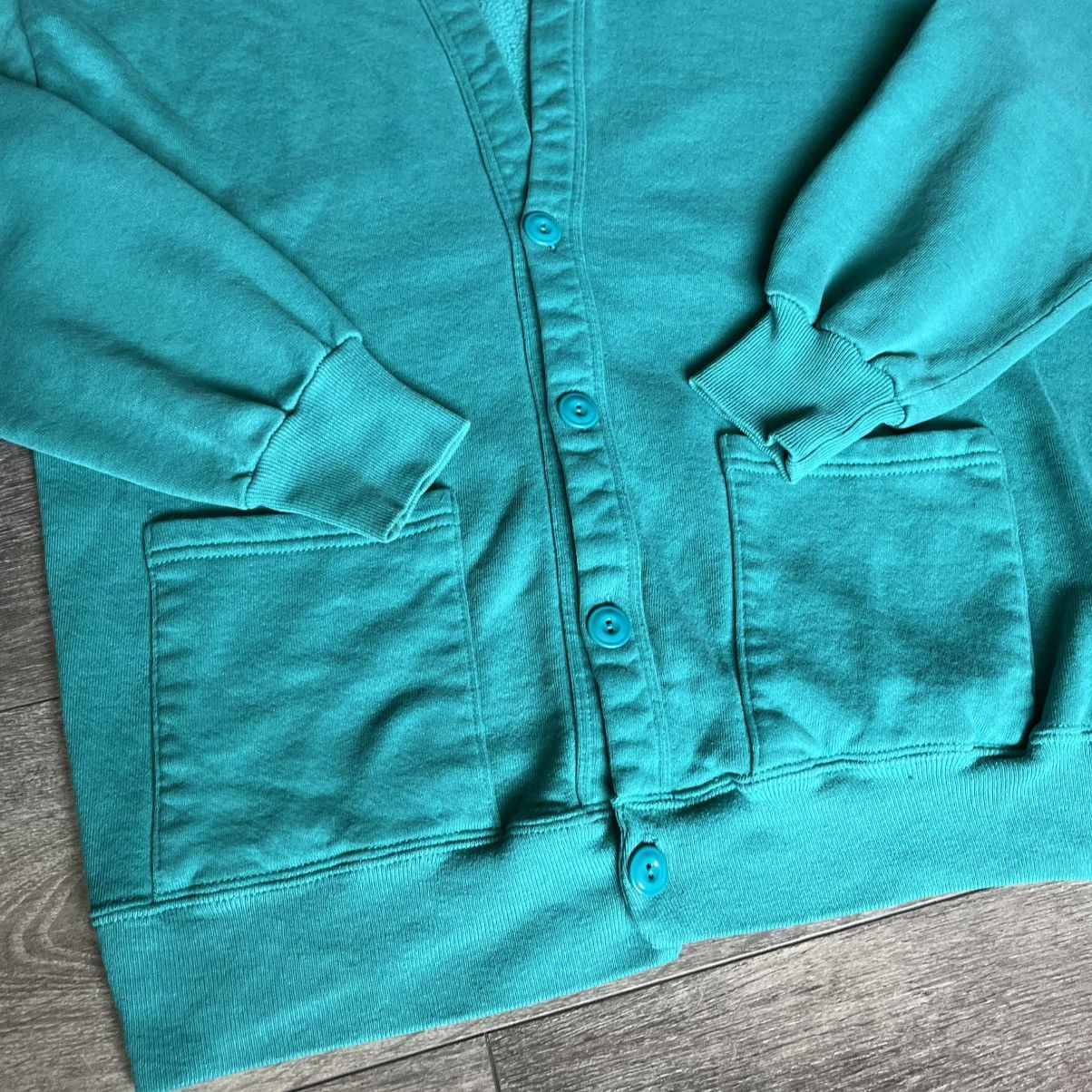 Jerzees Vintage 1990s Jerzees Blank Teal Cardigan Sweatshirt Button Size US L / EU 52-54 / 3 - 5 Thumbnail