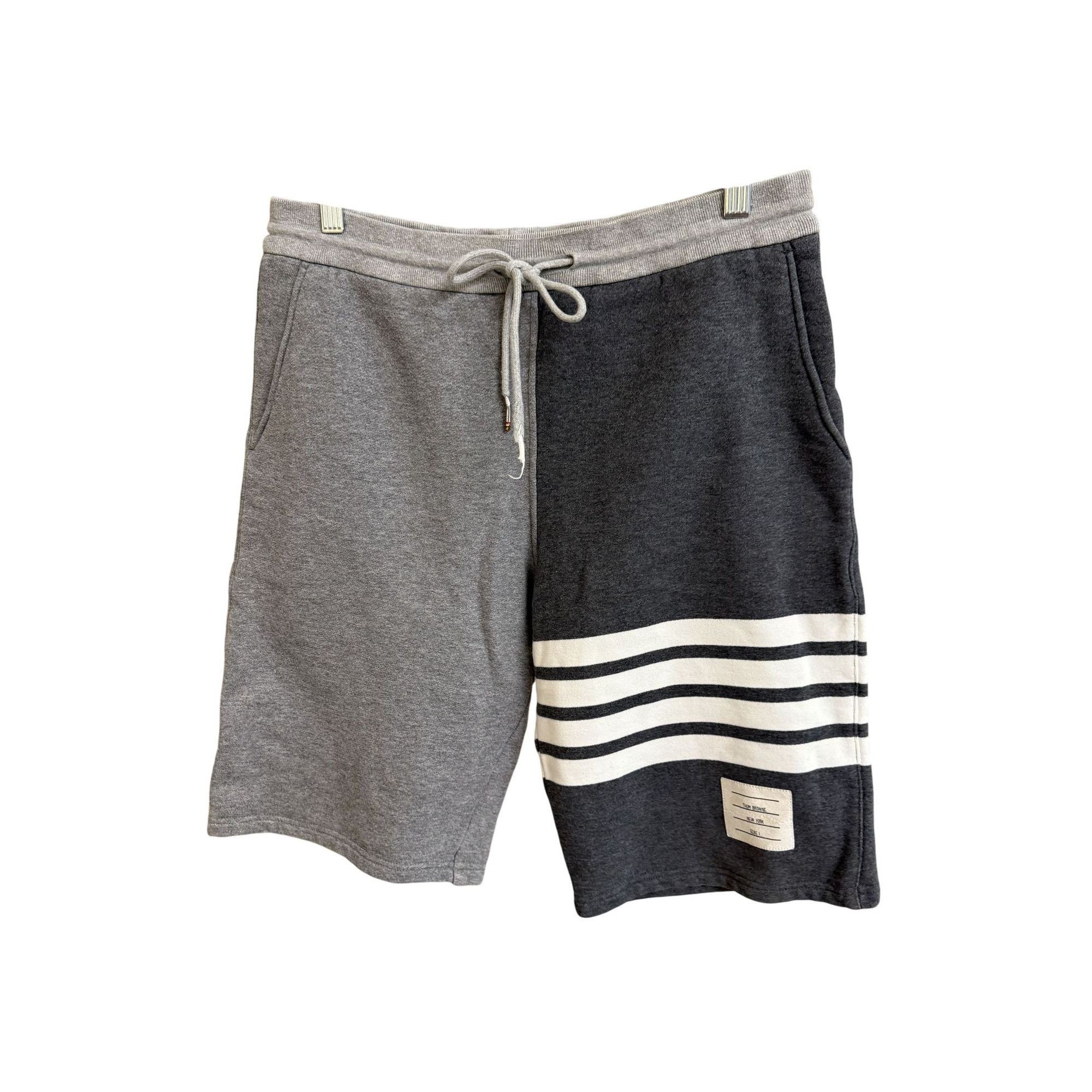 Thom Browne Thom Browne Mens Striped Sweat Shorts Size 1 Gray & Navy Cot Size US 36 / EU 52 - 1 Thumbnail