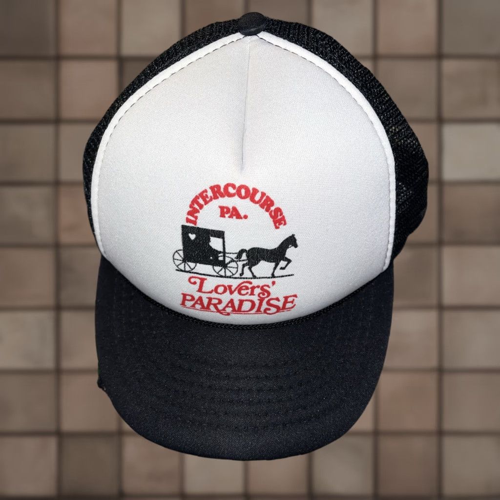 Paradise VINTAGE Headmost Trucker Hat Men One Size Black & White Amish Horse & Buggy Snapback Adjustable Breathable Lightweight Style: Trucker Hat Size ONE SIZE - 1 Thumbnail