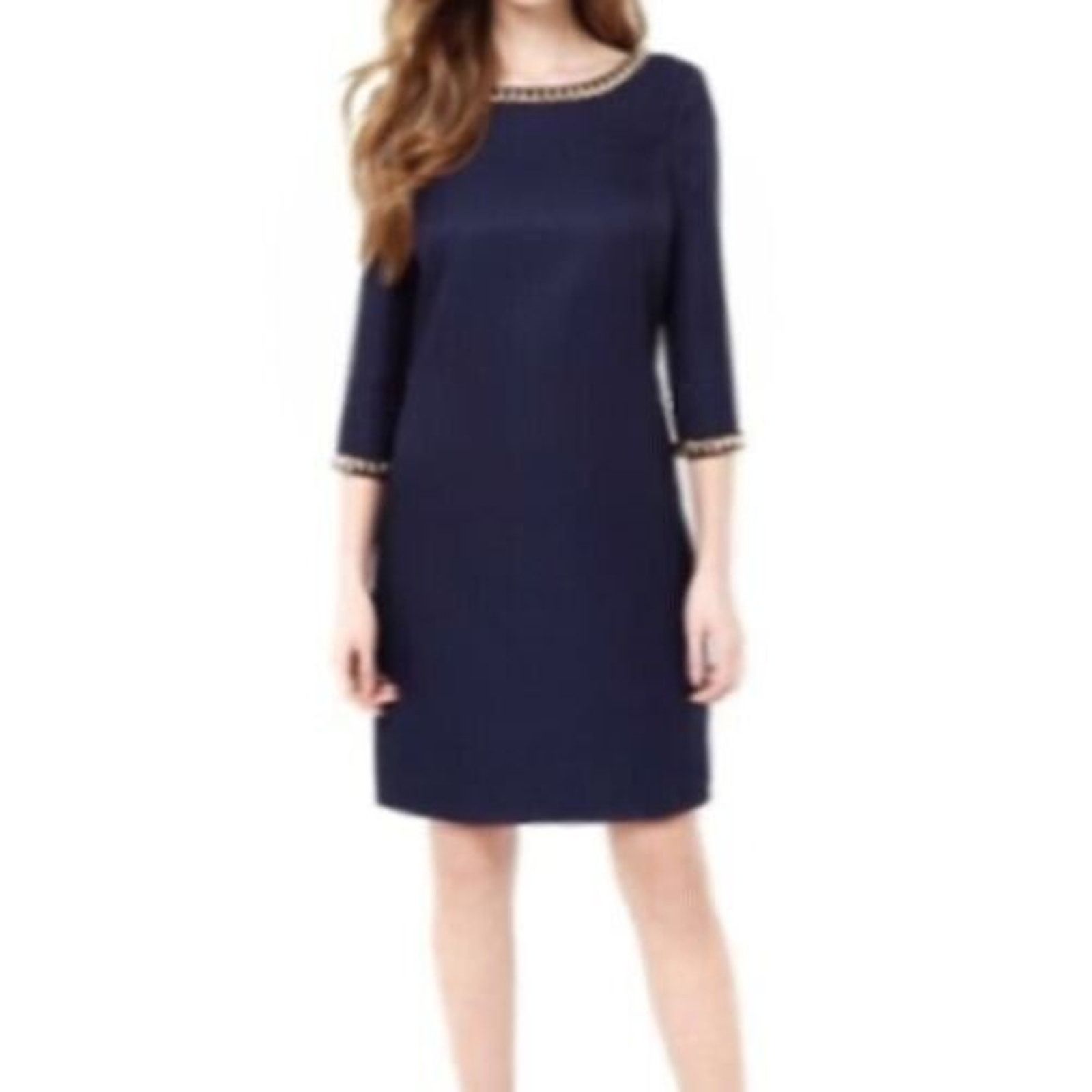 Ted Baker NEW TED BAKER Gold Tone Chain Trim Sheath Dress Sz 1 US 4 Size S / US 4 / IT 40 - 1 Thumbnail