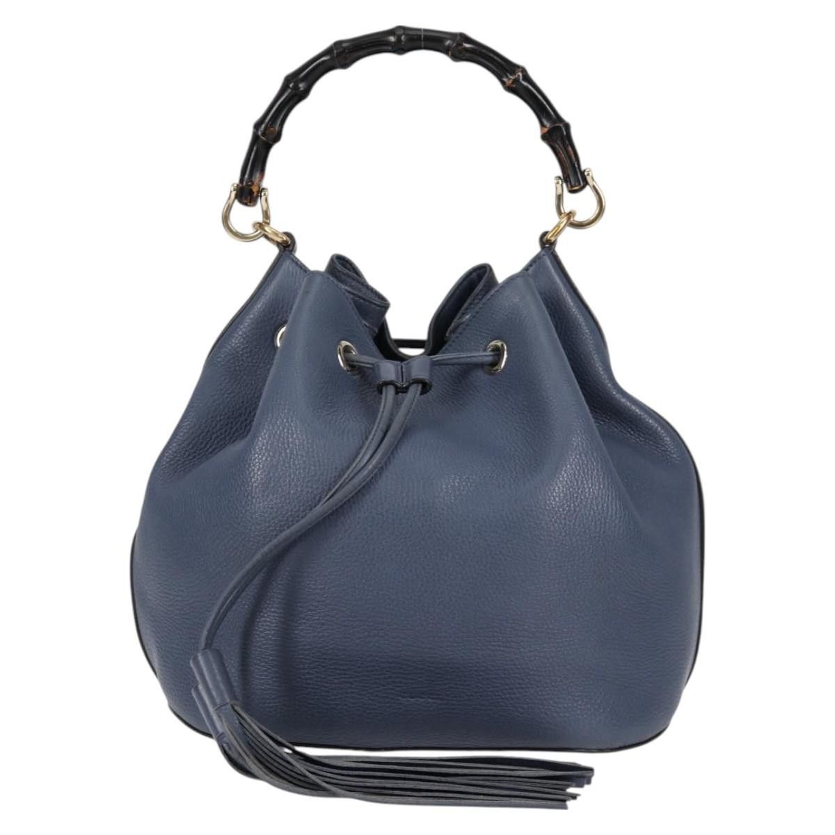 Gucci GUCCI Bamboo Hand Bag Leather Blue Gold Size ONE SIZE - 2 Thumbnail
