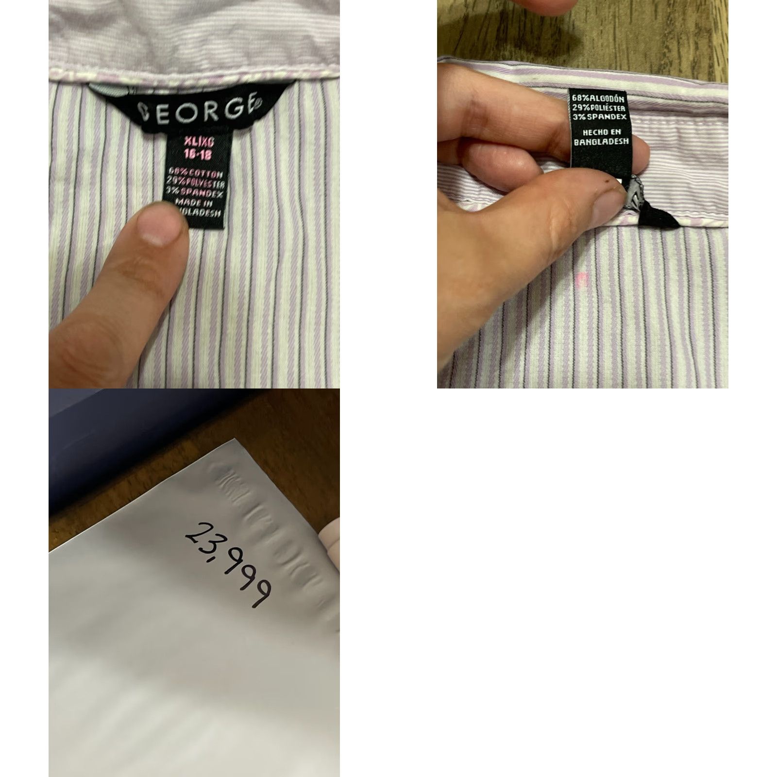 George George Shirt Womens XL Button-Up Casual Regular Long Sleeve Collared 16-18 Purple White Black Vintage No N/A Size XL / US 12-14 / IT 48-50 - 8 Thumbnail