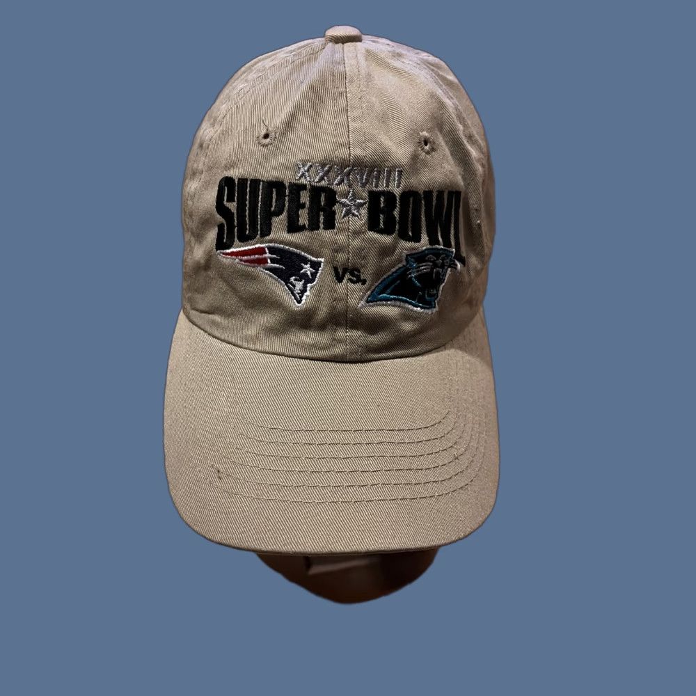 Vintage VINTAGE New England Patriots Super Bowl XXXVIII Hat Cap Beige Y2K Headmaster Inc Adjustable One Size Men Baseball Cap Size ONE SIZE - 1 Thumbnail