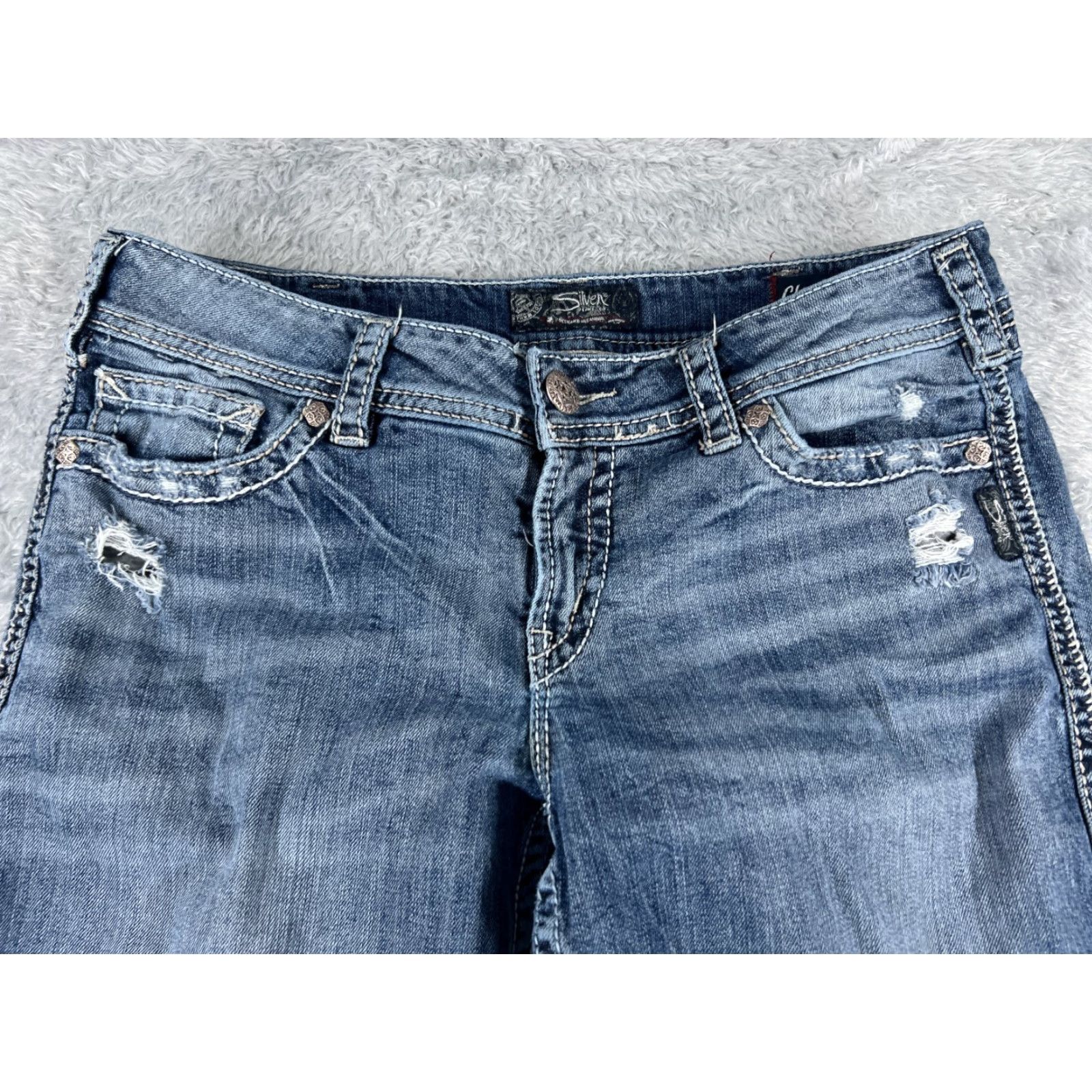 Silver Jeans Co. Silver Jeans Suki Women's Bootcut Denim Pants 32 Blue Cotton Stretch Embroidered Retro Size 24" / US 00 / IT 34 - 4 Thumbnail