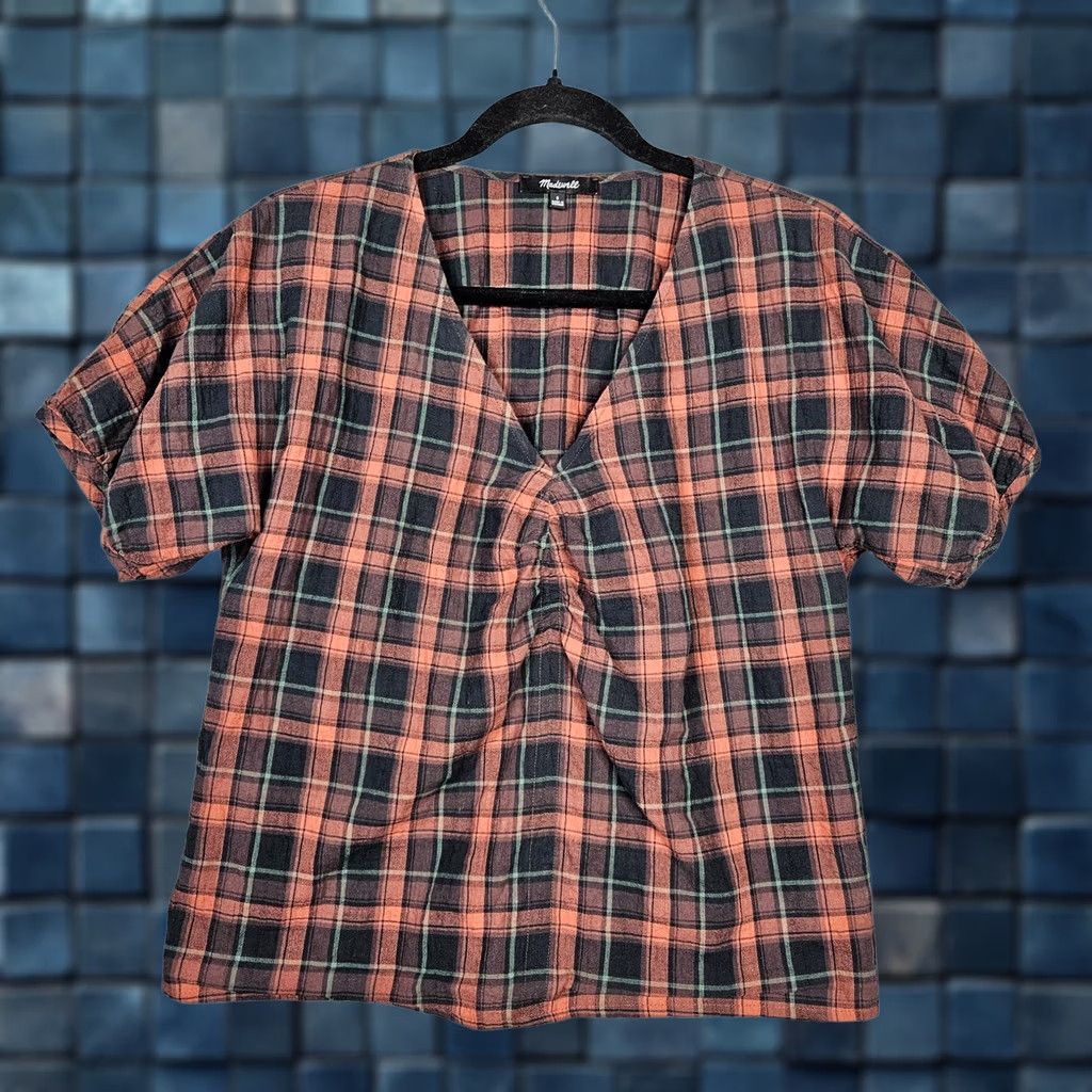 Madewell Madewell Blouse Plaid V-Neck Short Sleeve Size S Multicolor Womens Shirt Size S / US 4 / IT 40 - 1 Thumbnail