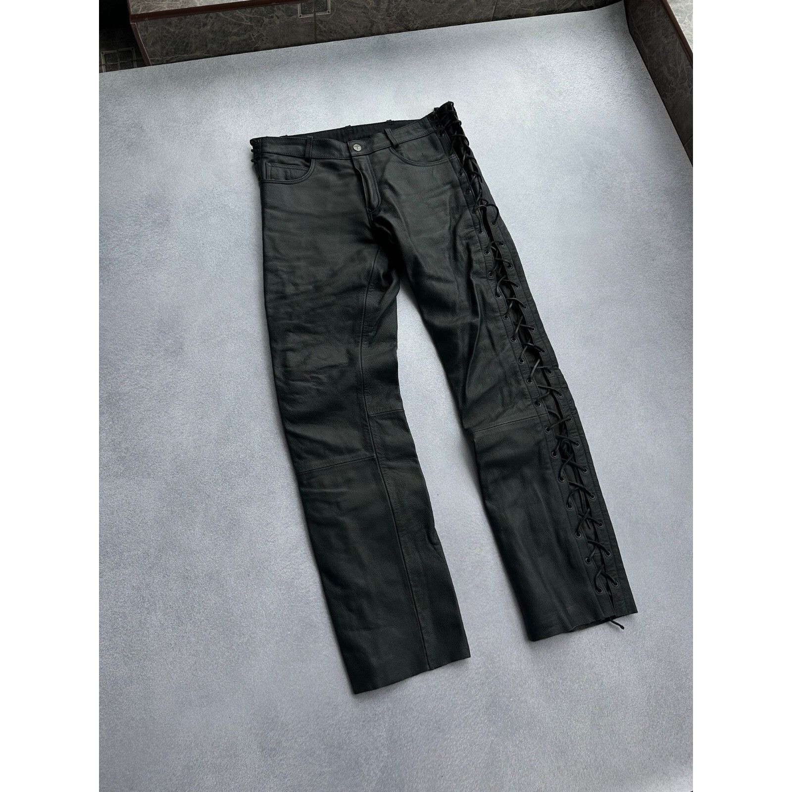 Vintage VTG HighWay 1 Black Leather Lace-Up Moto Genuine Leather Size US 30 / EU 46 - 6 Thumbnail