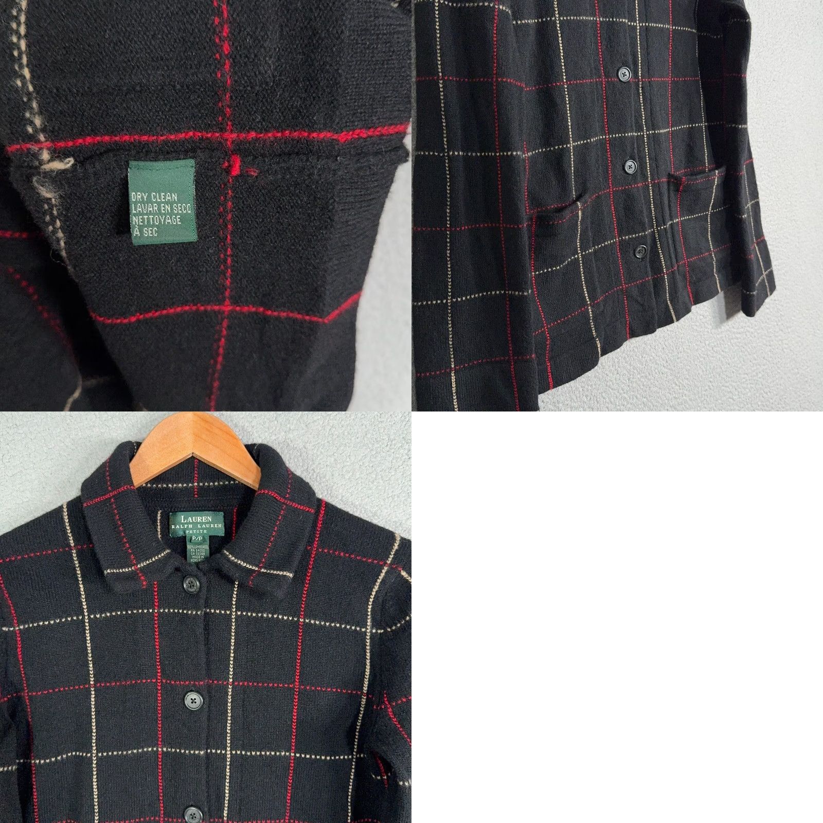 Ralph Lauren VINTAGE Lauren Ralph Lauren Cardigan Sweater Women 100% Wool Check Windowpane Pockets PXS XS Black 90s Preppy Classic Minimalist Modern Size XXS / US 00 / IT 34 - 9 Thumbnail