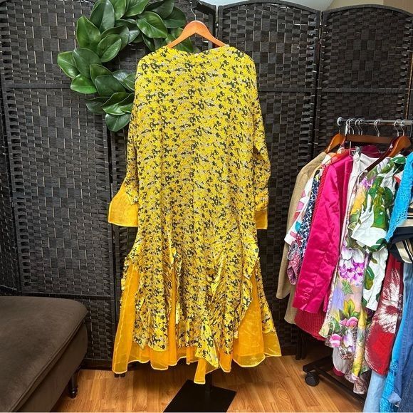 Other Jenny T golden yellow navy blue frilly Aline dress ruched pl Size XL / US 12-14 / IT 48-50 - 6 Thumbnail