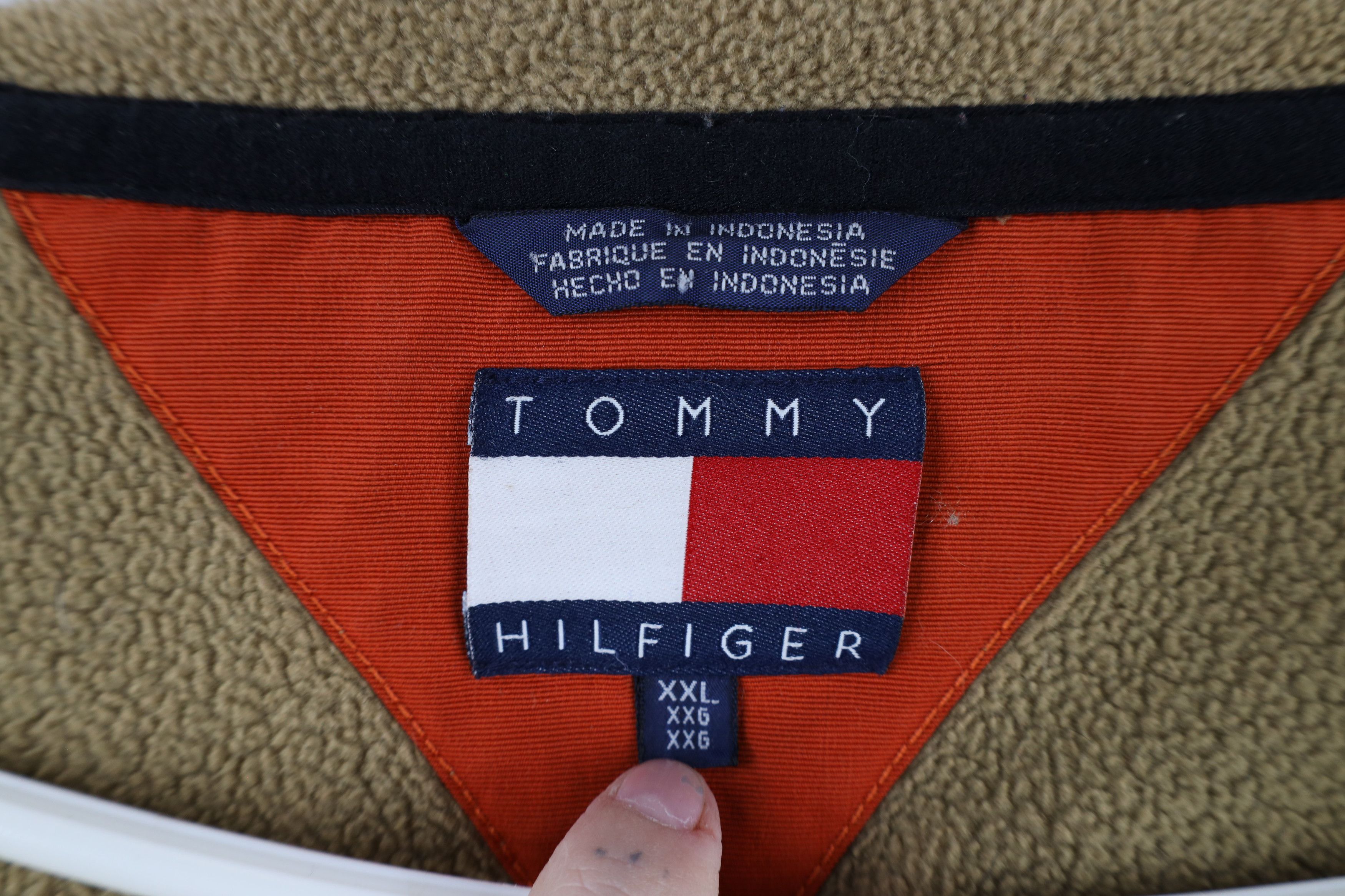 Tommy Hilfiger × Vintage Vintage 90s Tommy Hilfiger Spell Out Fleece Hooded Jacket Size US XXL / EU 58 / 5 - 12 Thumbnail