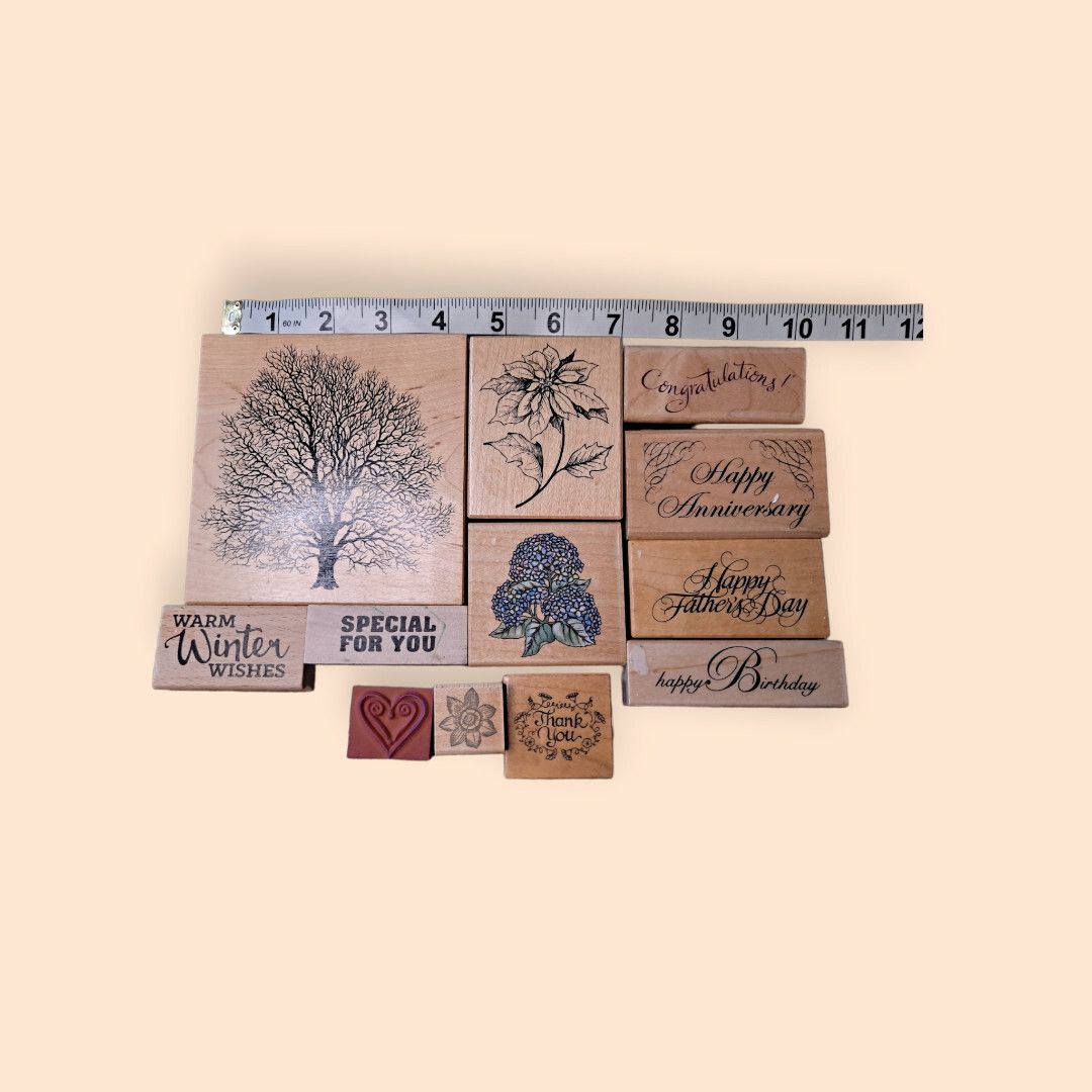 Other Lot of 11 Wooden Rubber Stamps - Variety Size ONE SIZE - 2 Thumbnail