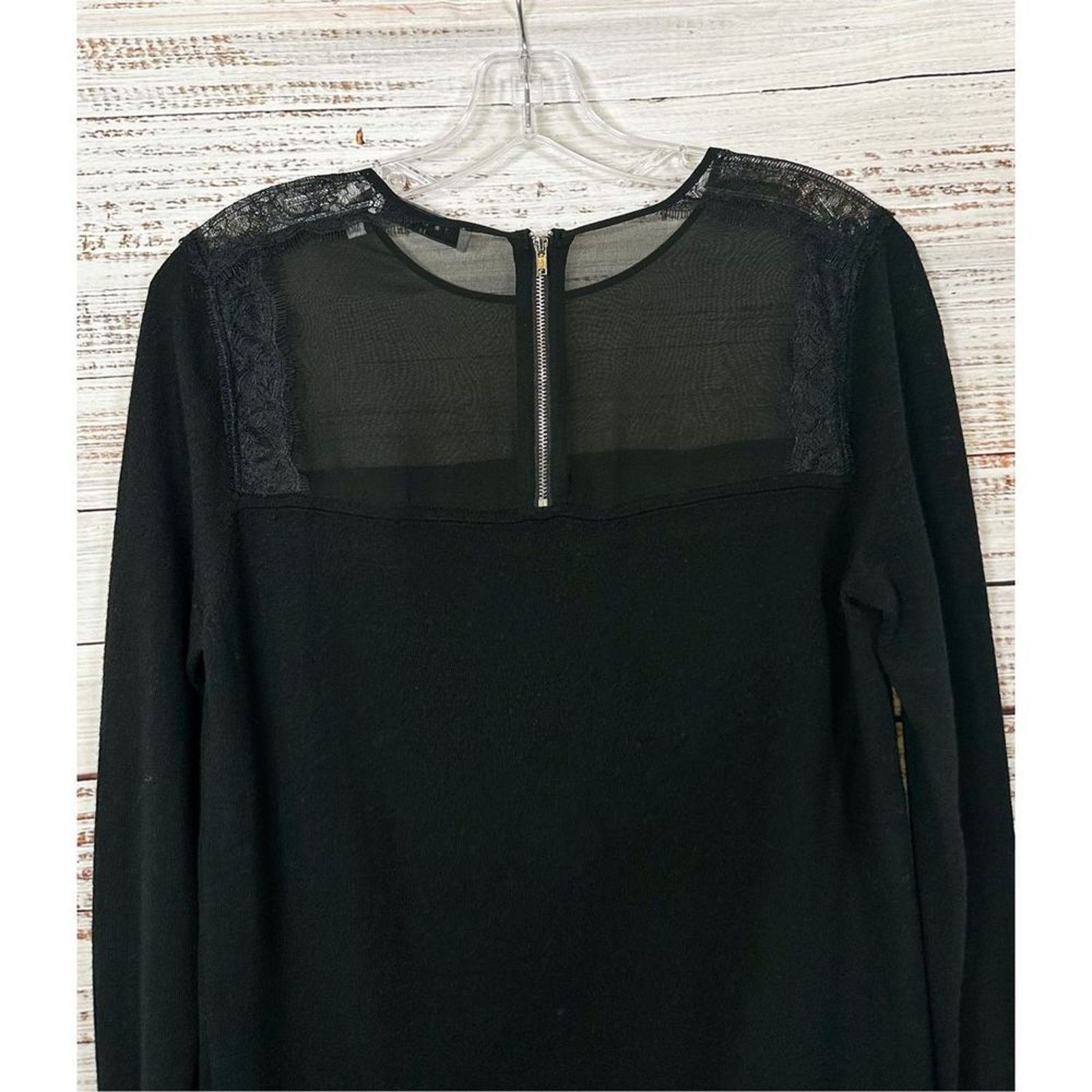 Sandro Sandro Paris Wool Cashmere Lace Accent Blouse Black, Small Size S / US 4 / IT 40 - 6 Thumbnail
