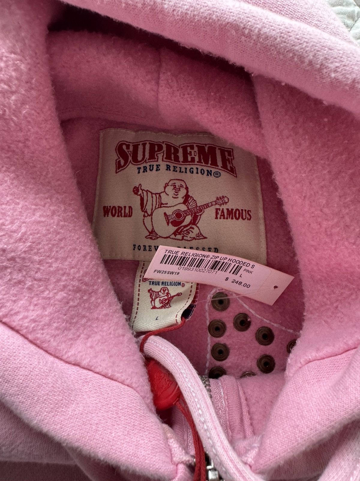 Supreme × True Religion Supreme True Religion Zip Up Hooded Sweatshirt Pink Size US L / EU 52-54 / 3 - 5 Thumbnail