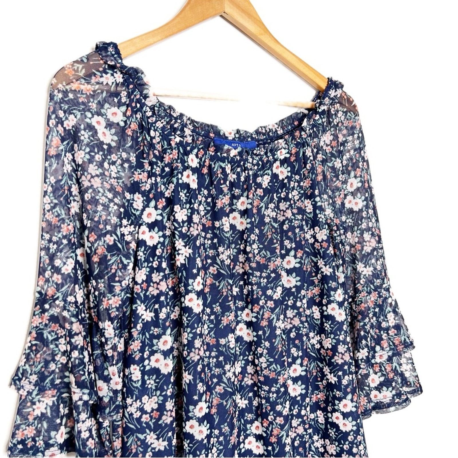 Apt. 9 APT.9 Women’s Floral Mesh Navy Blue Bohemian Blouse Top Size S / US 4 / IT 40 - 7 Thumbnail