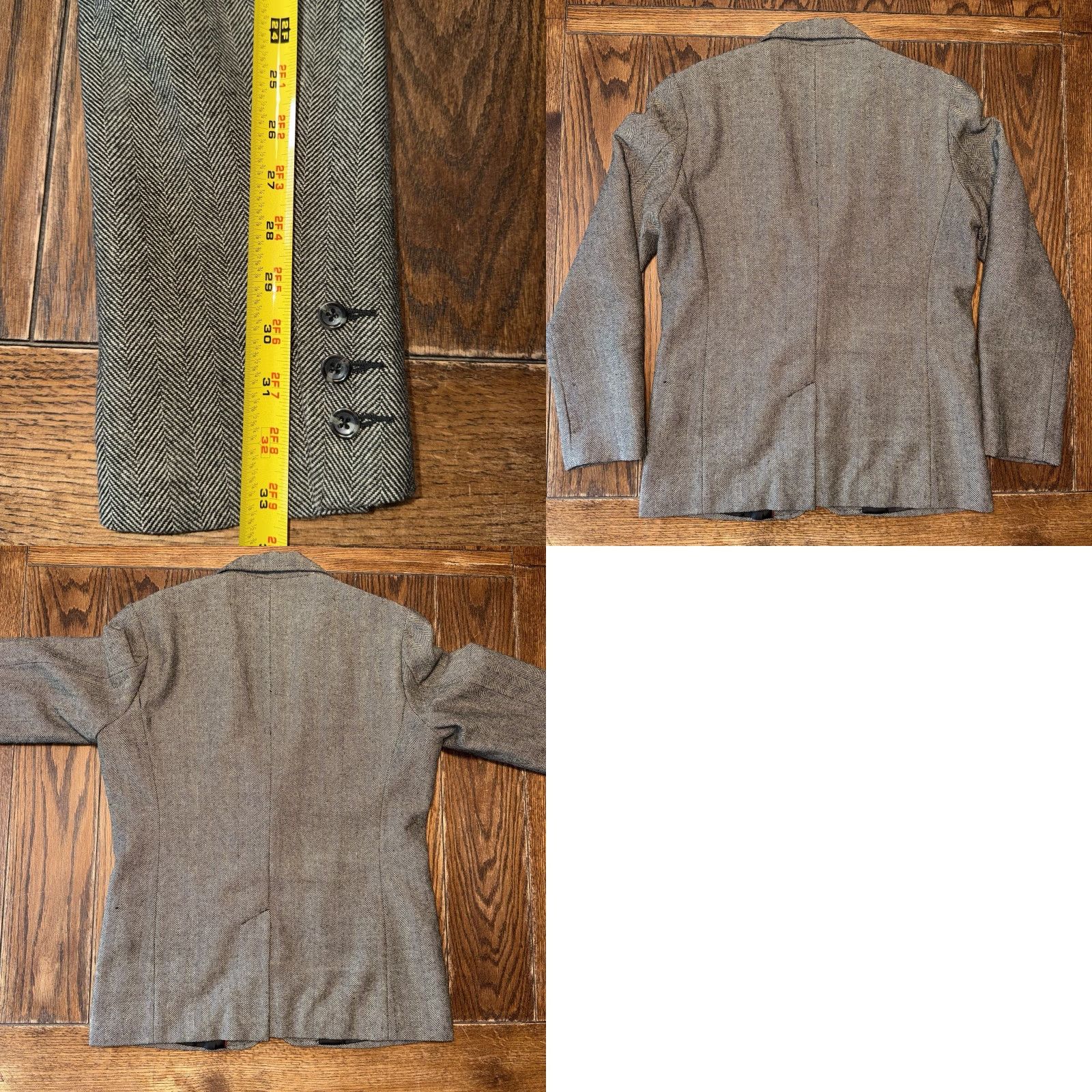 Vintage Fink Men’s Herringbone Jacket Chore Coat Blazer Wool Tweed Gray L Regular Button Pocketed Size 42R - 8 Thumbnail
