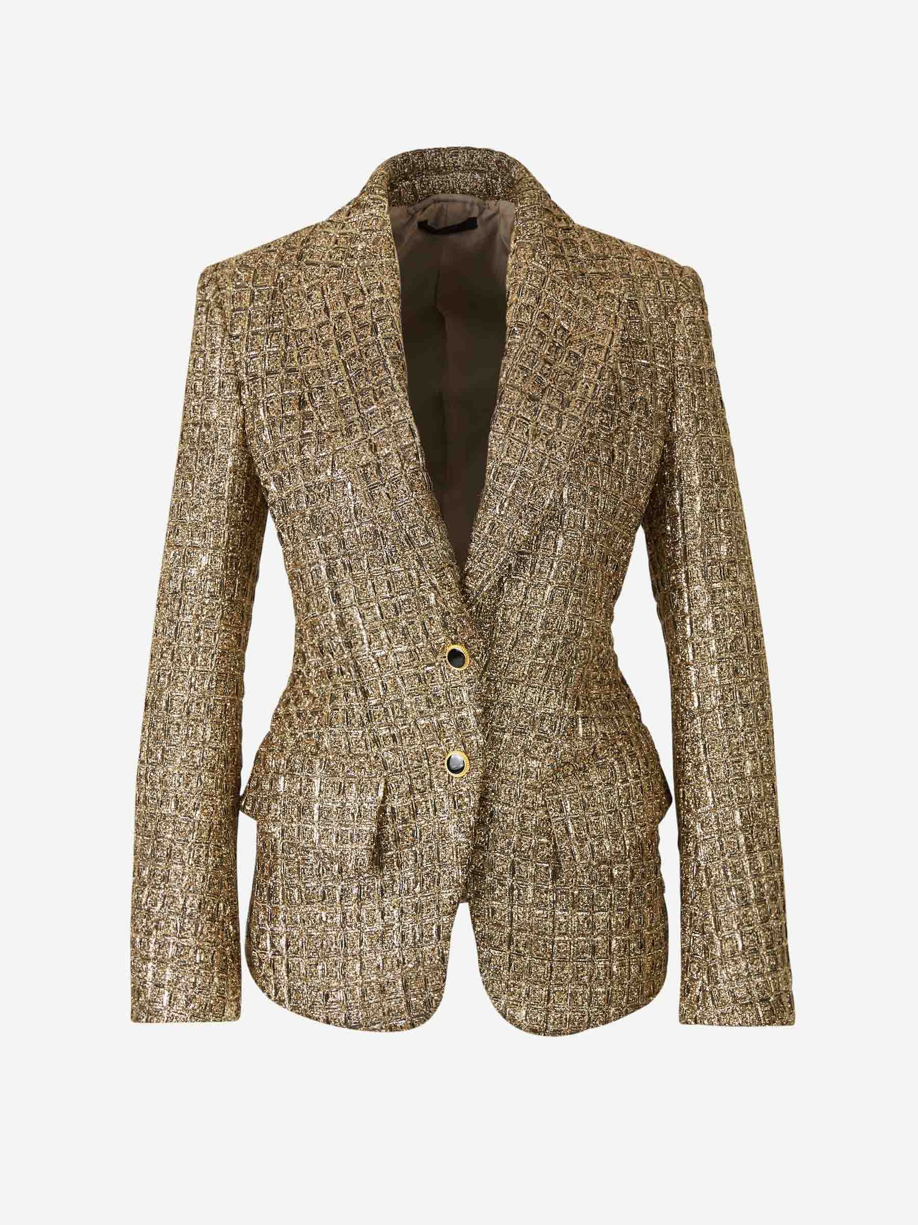 Tom Ford o1w1db10525 GI2975 Textured Metallic Blazer in Gold Size XXS / US 00 / IT 34 - 1 Thumbnail