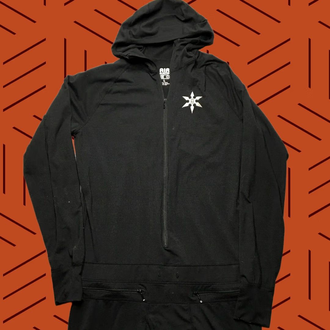 Airblaster Air Blaster Long Johns Hooded One-Piece Base Layer Mens Large L Black Ninja Star Graphic Thermal Ski Hoodie Bodysuit Size 42R - 1 Thumbnail