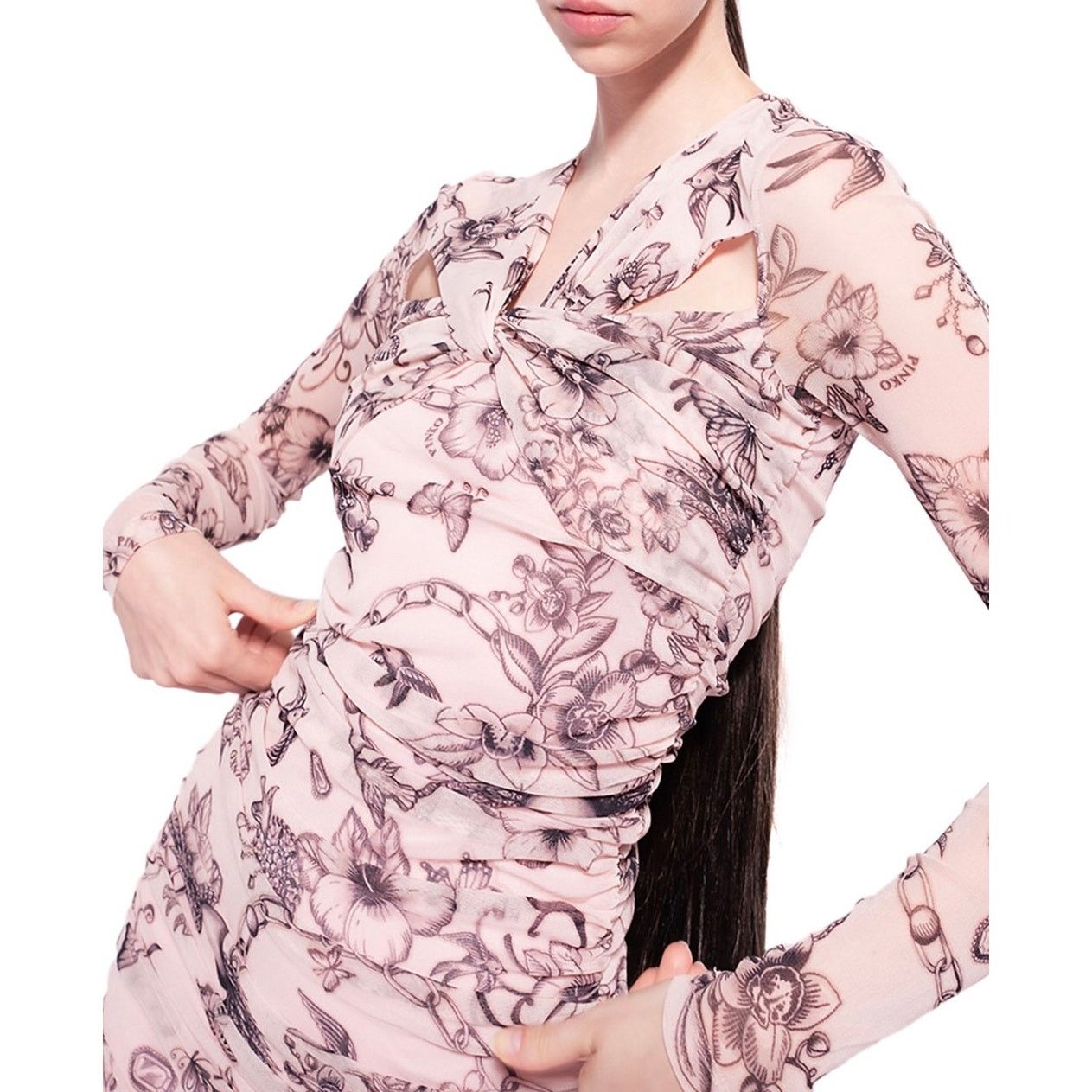 Pinko Pinko Pink Floral Mesh Bodycon Midi Dress Women M - G017 Size M / US 6-8 / IT 42-44 - 3 Thumbnail