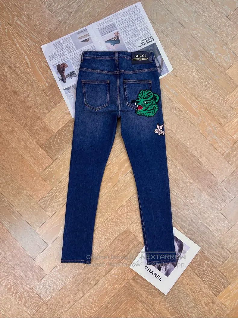 Gucci Gucci Embroidered cherry tiger pattern denim trousers Size 27" / US 4 / IT 40 - 1 Thumbnail