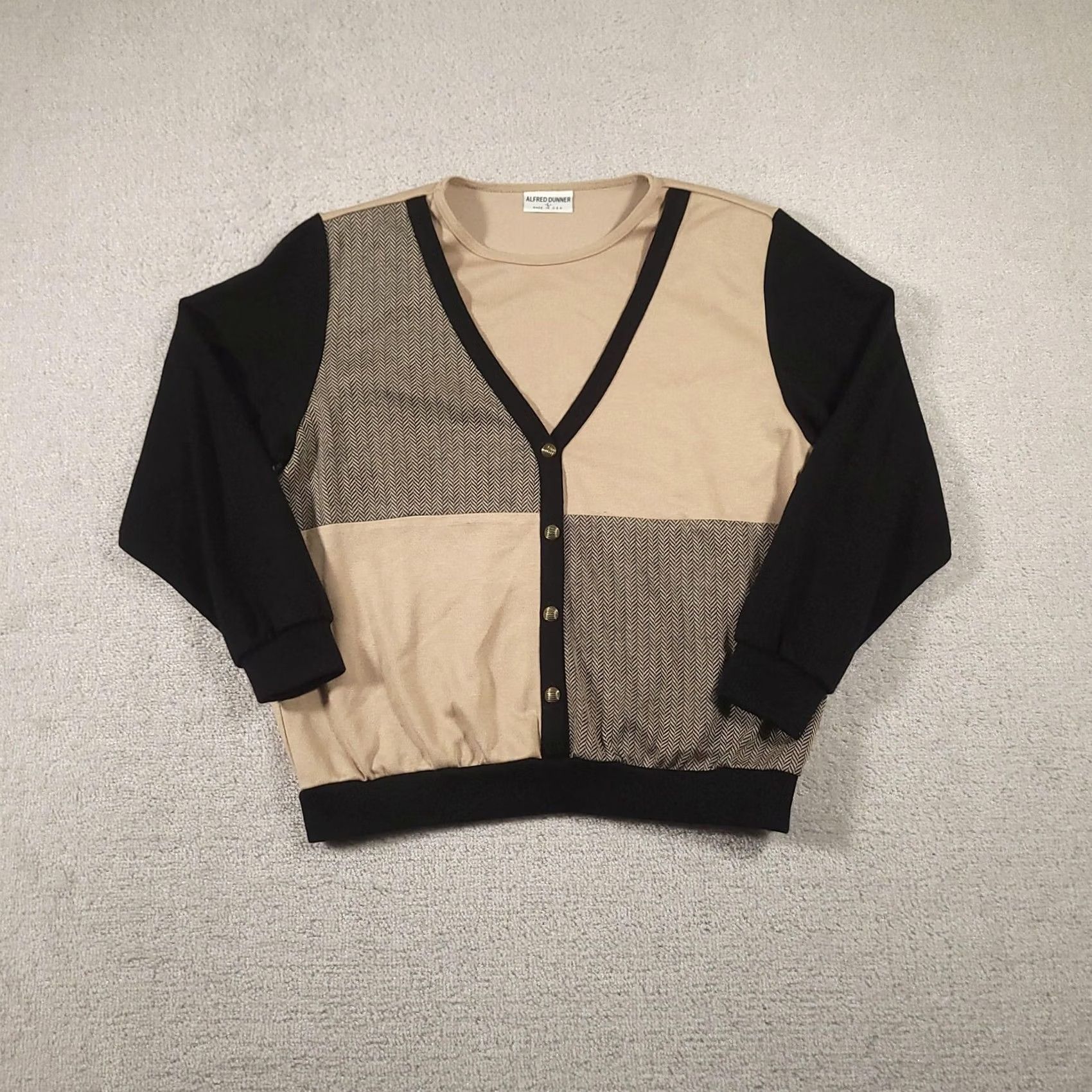 Vintage VINTAGE Alfred Dunner Sweater Cardigan Womens Large Beige Black Herringbone Twofer Made USA Size L / US 10 / IT 46 - 2 Thumbnail