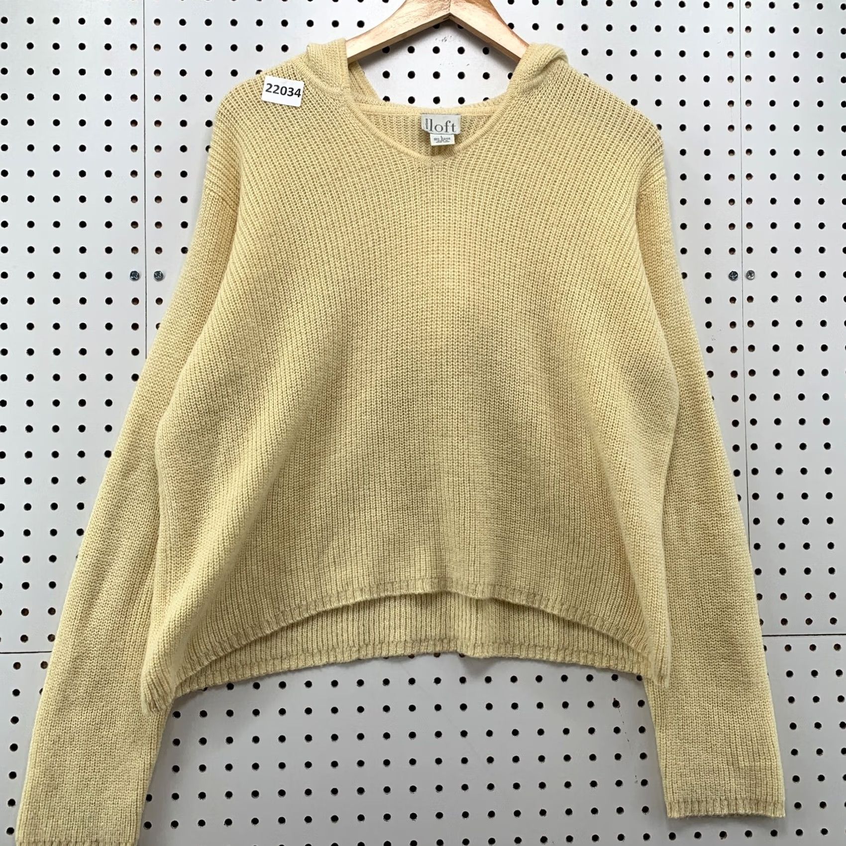 Loft VINTAGE LOFT Sweater Womens L Yellow ANN Taylor Hooded Ribbed Knit Alpaca Blend 24x22 Size L / US 10 / IT 46 - 2 Thumbnail
