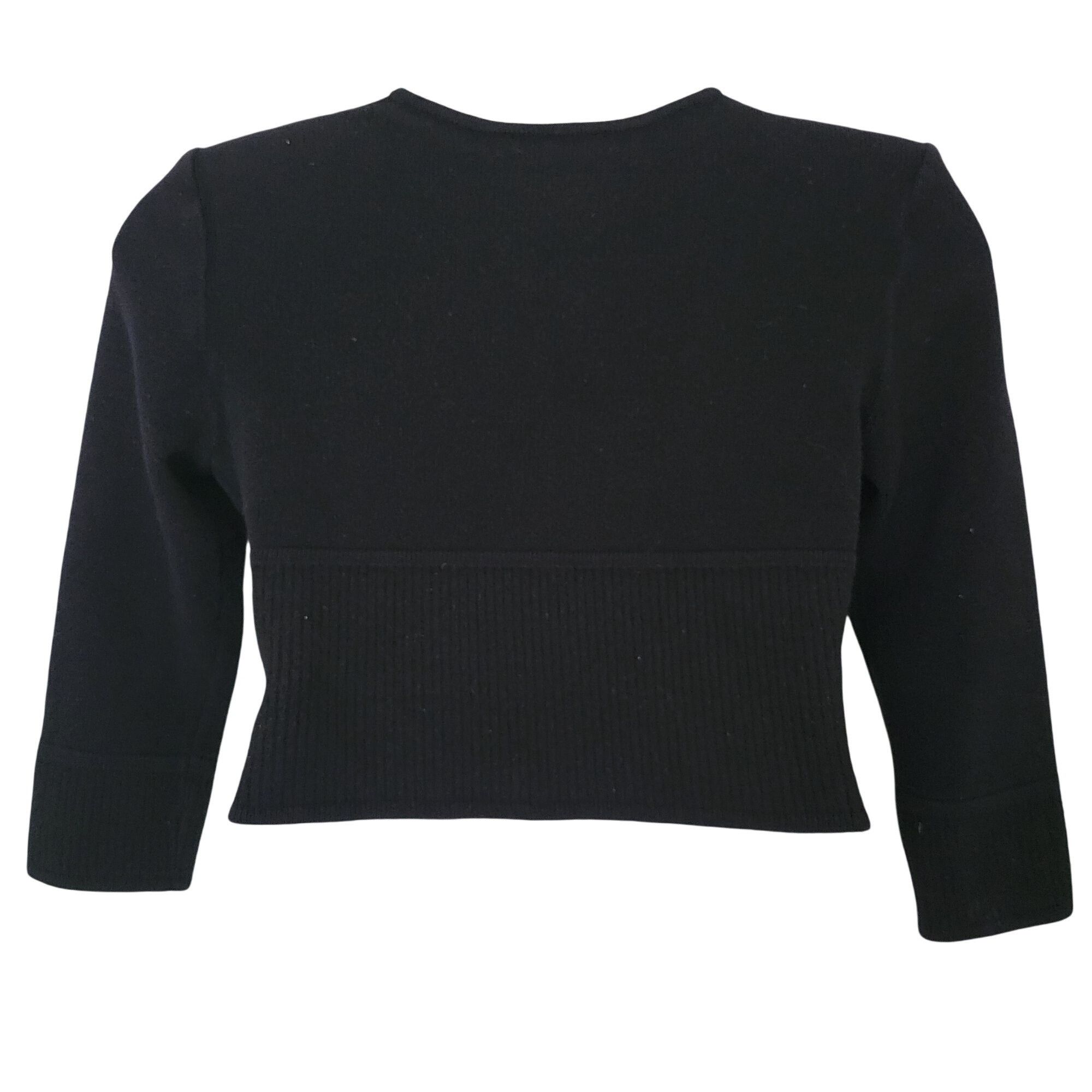 St. John St John Basics L Black Ribbed V Neck Cropped Sweater Top USA Size L / US 10 / IT 46 - 5 Thumbnail