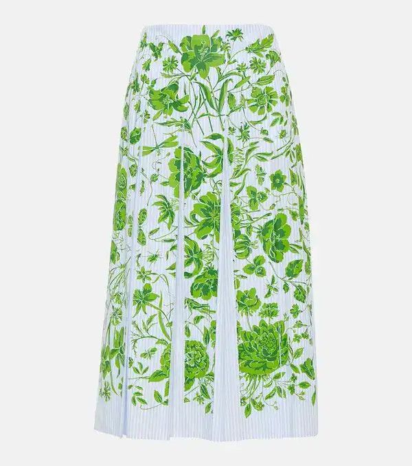 Gucci o1la5ras0526 Flowers Striped Cotton Midi Skirt in Multicolor Size 27" / US 4 / IT 40 - 1 Thumbnail