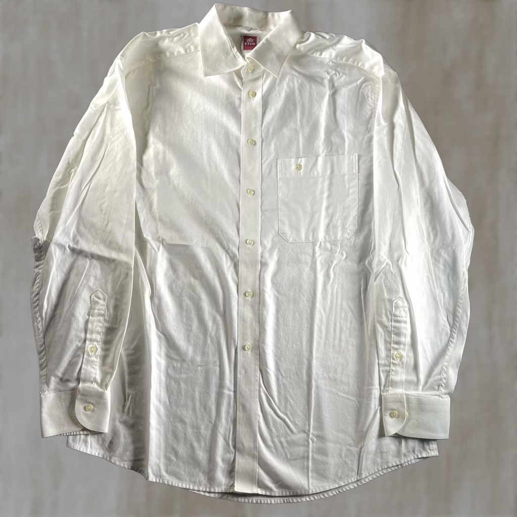 Eton VINTAGE Eton Shirt Mens Large White Twill Long Sleeve Dress Button Front Chest Pocket Size 42R - 1 Thumbnail