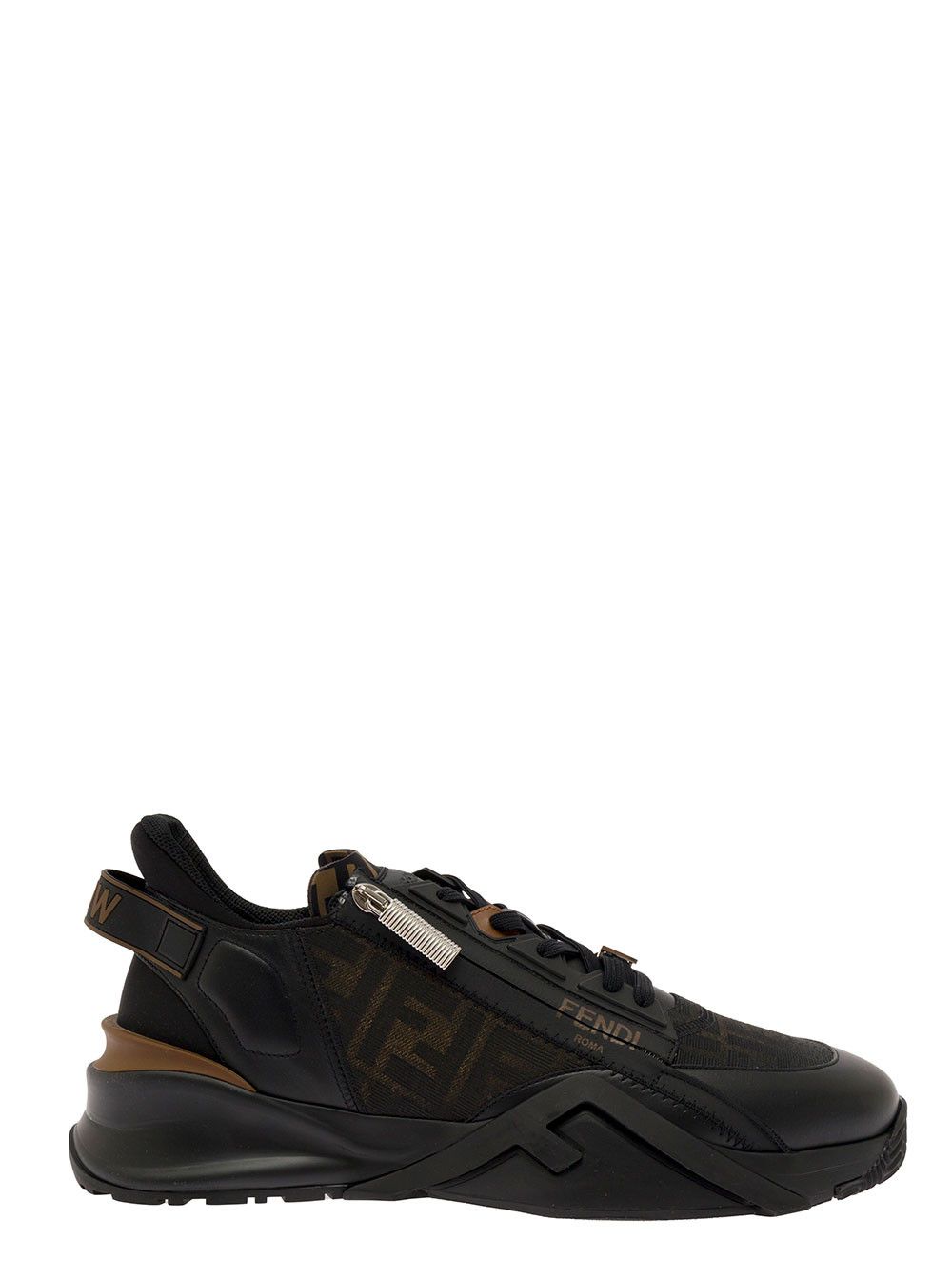 Fendi 'Fendi Flow' Black Low Sneakers with Diagonal F Detail in Fabric Man Size US 7 / EU 40 - 1 Thumbnail