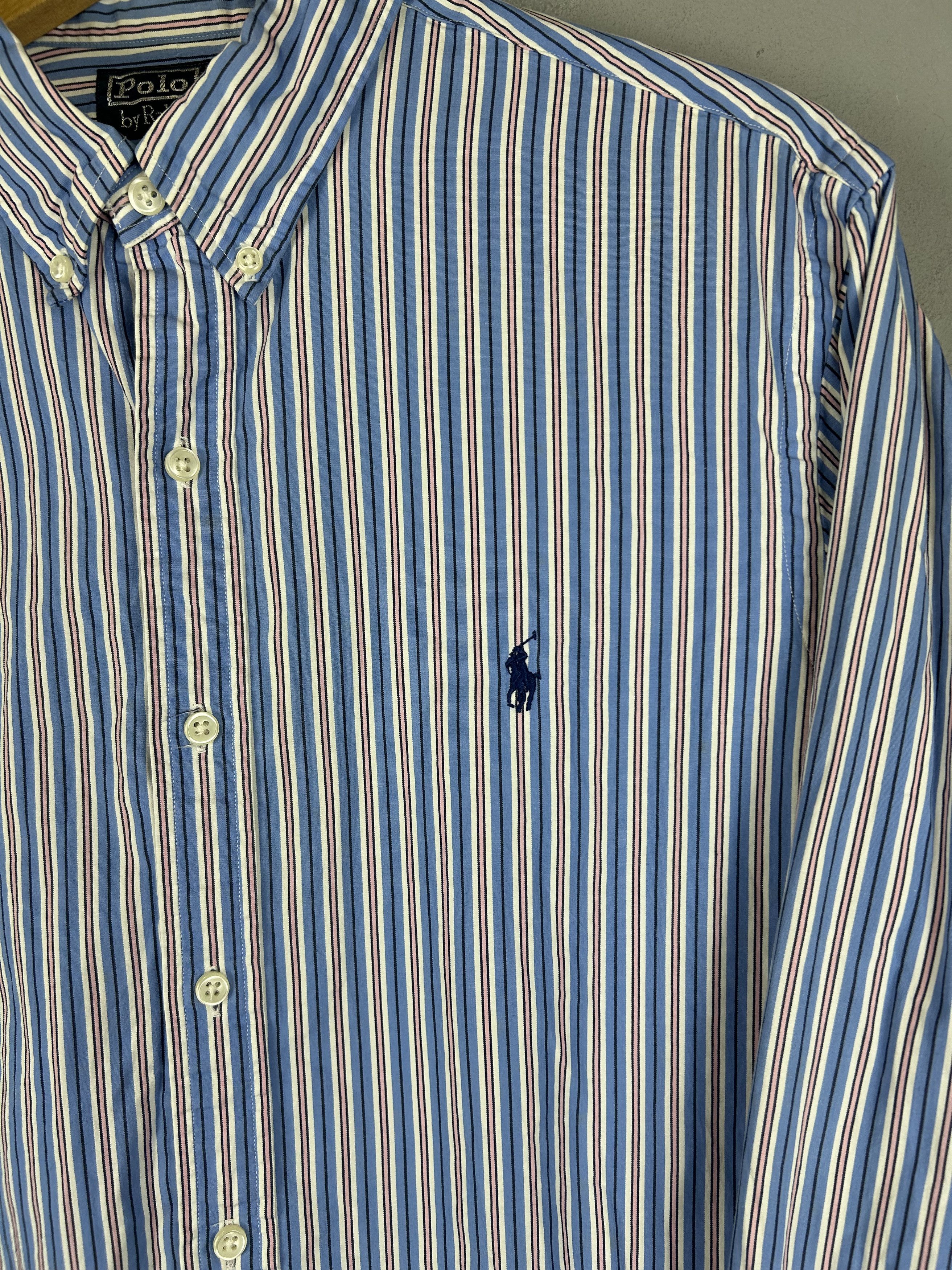 Polo Ralph Lauren × Ralph Lauren × Vintage Ralph Lauren Shirt Vintage Blue Striped Long Sleeve Button Size US L / EU 52-54 / 3 - 2 Thumbnail