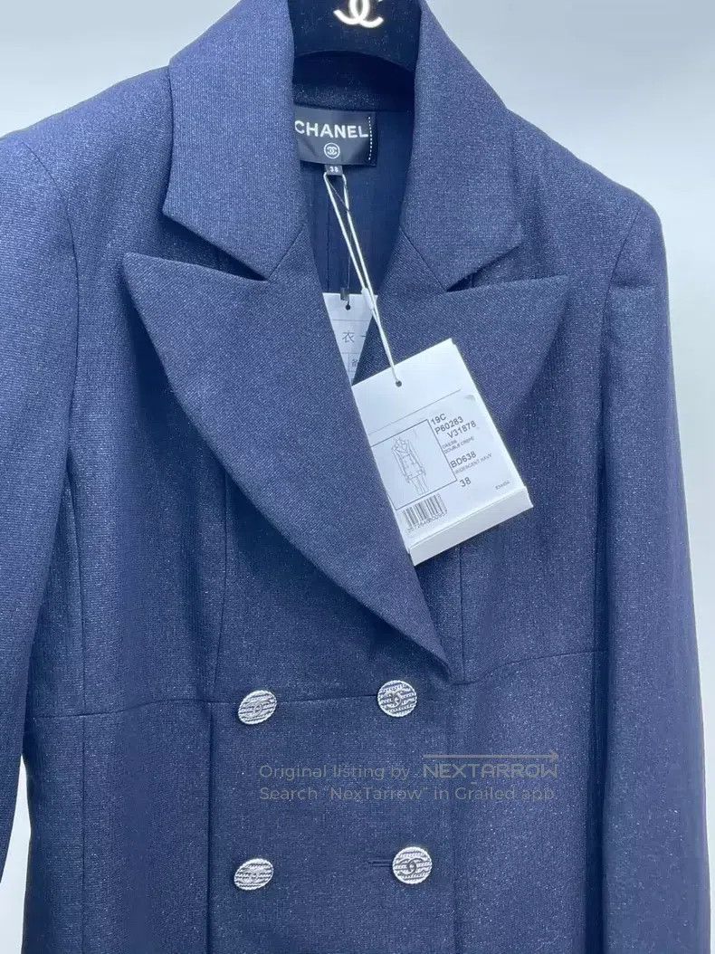 Chanel Chanel Double-breasted fine glitter suit collar long jacke Size XS / US 0-2 / IT 36-38 - 4 Thumbnail
