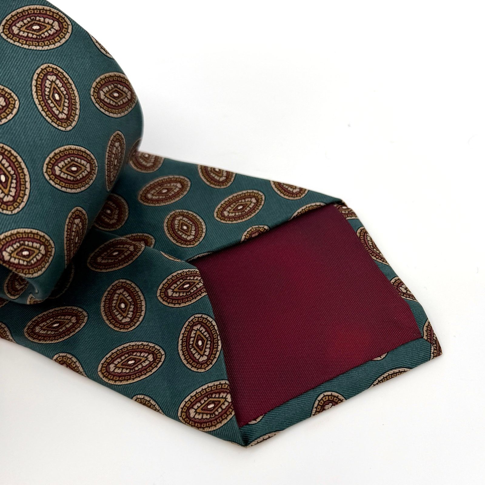 Halston Vintage 90s Halston Blue Green Foulard Geometric Silk Tie Size ONE SIZE - 3 Thumbnail