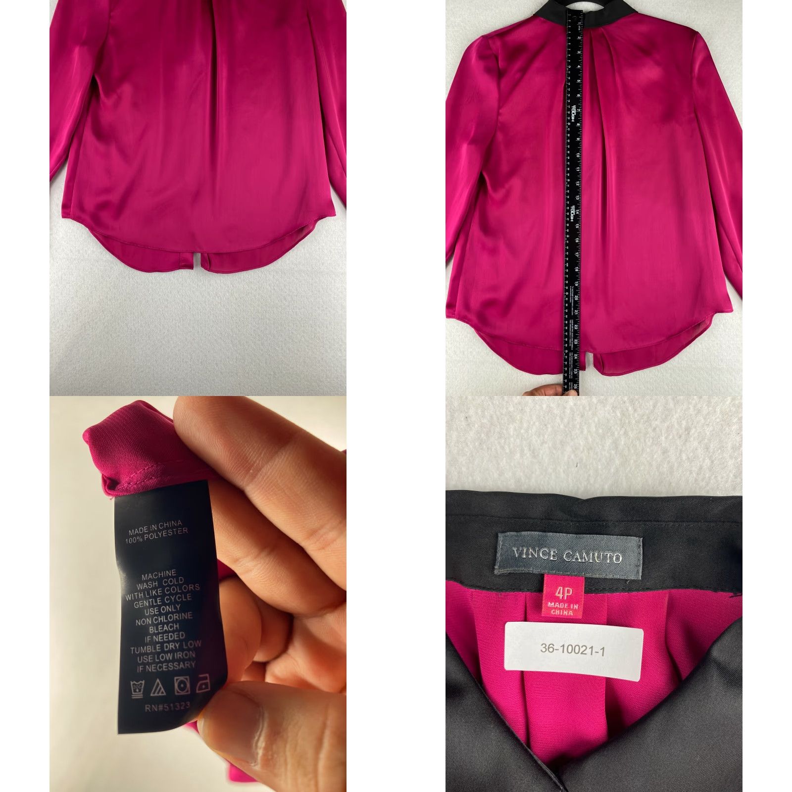 Vince Camuto Vince Camuto Blouse Womens L Peter Pan Collar Long Sleeve Button Up Pink, Polyester, Regular, Solid, Modern, Part of Women’s Apparel Size L / US 10 / IT 46 - 8 Thumbnail