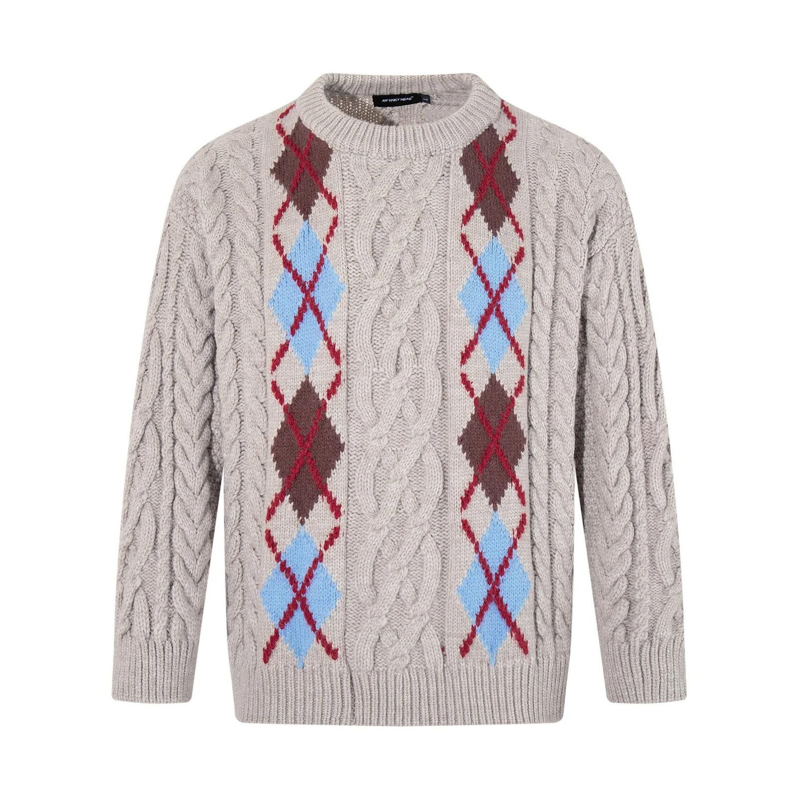 Vintage Beige Argyle Cable Knit Sweater, Classic Fit Sweater Size US M / EU 48-50 / 2 - 6 Thumbnail