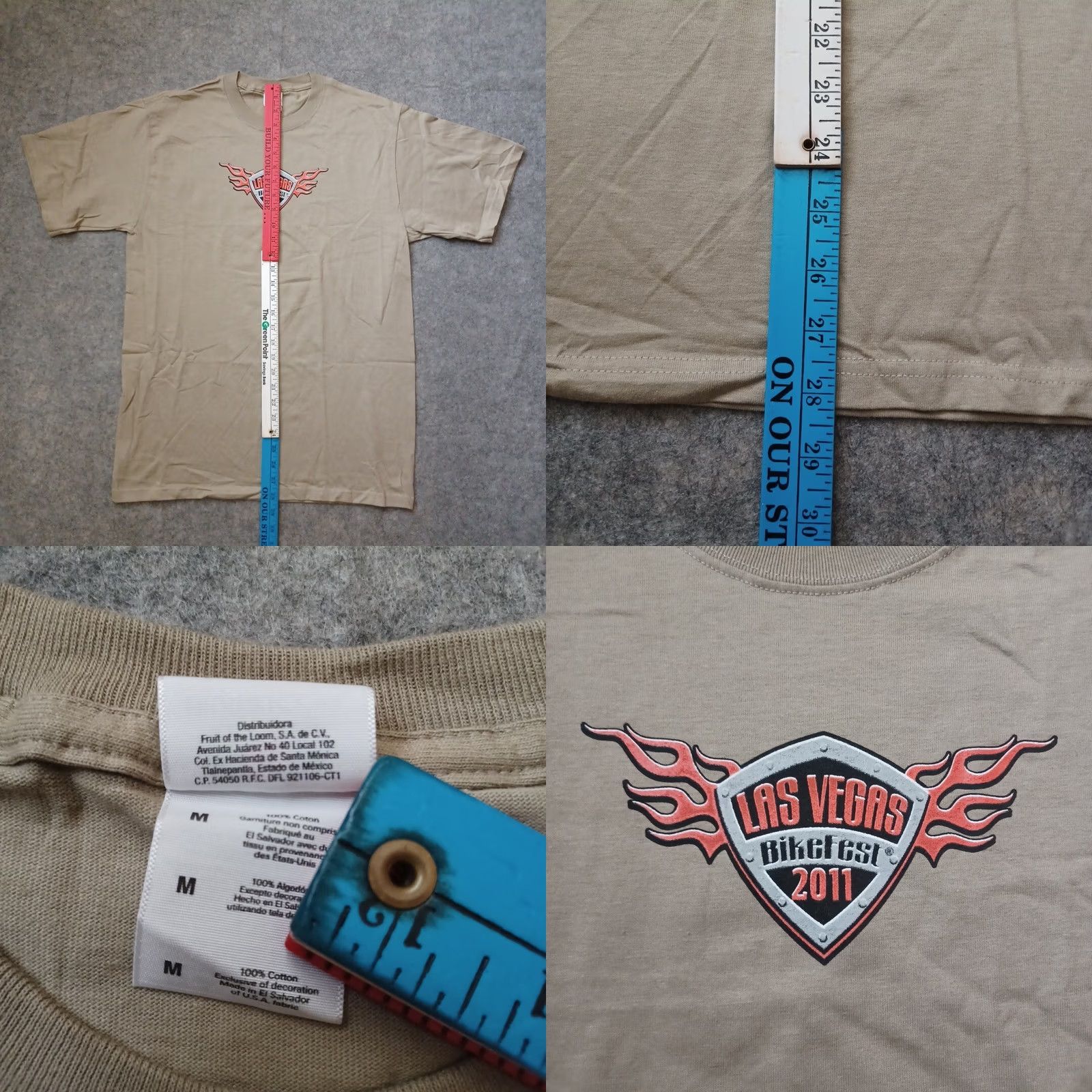 Fruit Of The Loom Las Vegas Bike Fest Mens Shirt M Beige Double Side Wings Logo 2011 Short Sleeve Size US M / EU 48-50 / 2 - 8 Thumbnail