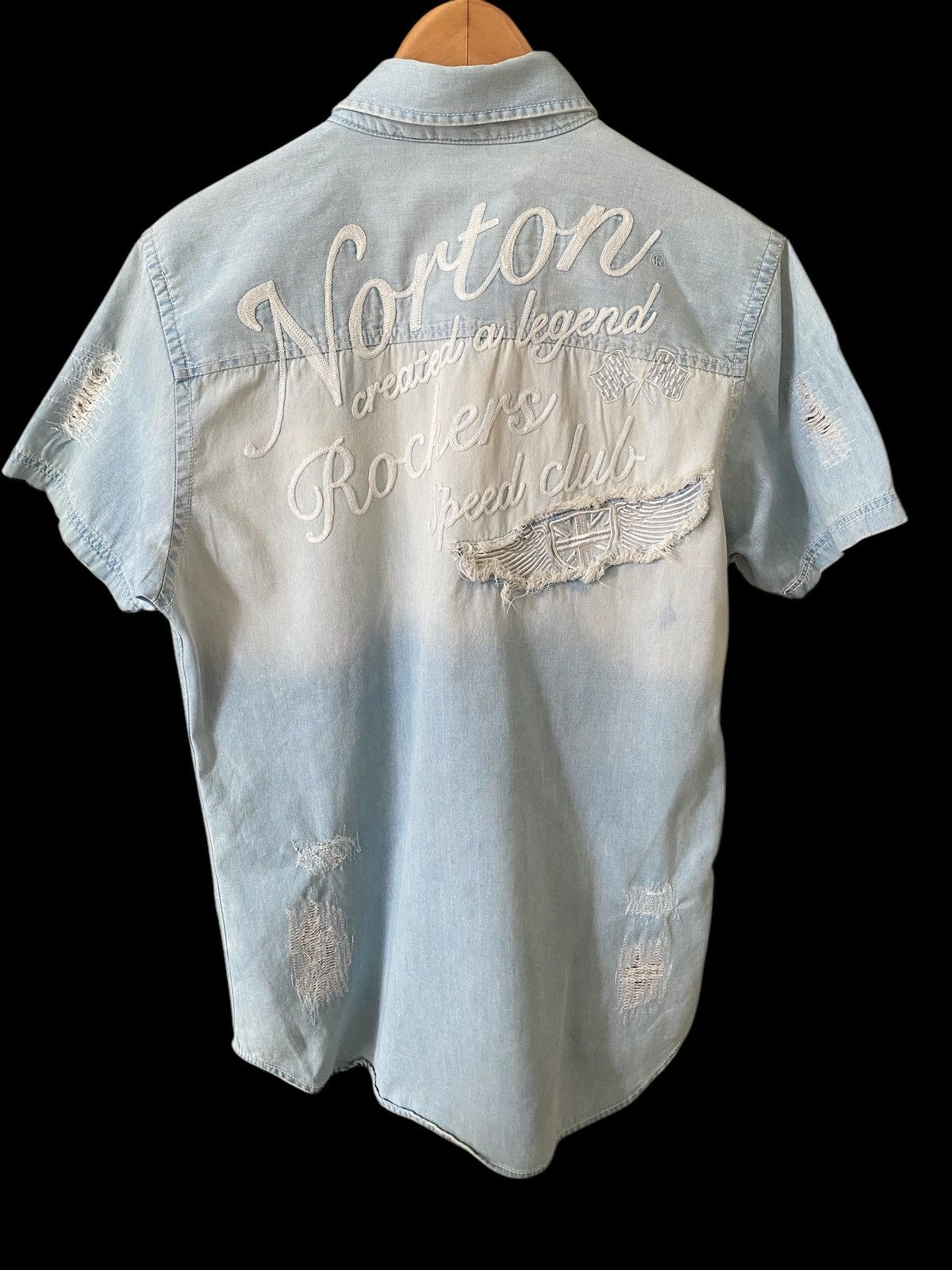 Hysteric Glamour × Japanese Brand Vintage Biker NORTON Pachwork DENIM BUTTON rare design Size US XL / EU 56 / 4 - 2 Thumbnail