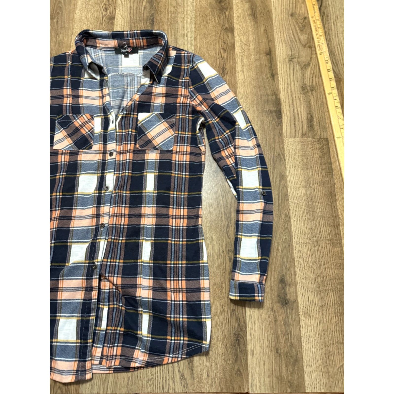 Vintage Impulsive Dress Shirt Women's Medium Blue Pink Plaid Long Sleeve Button Up Size M / US 6-8 / IT 42-44 - 4 Thumbnail