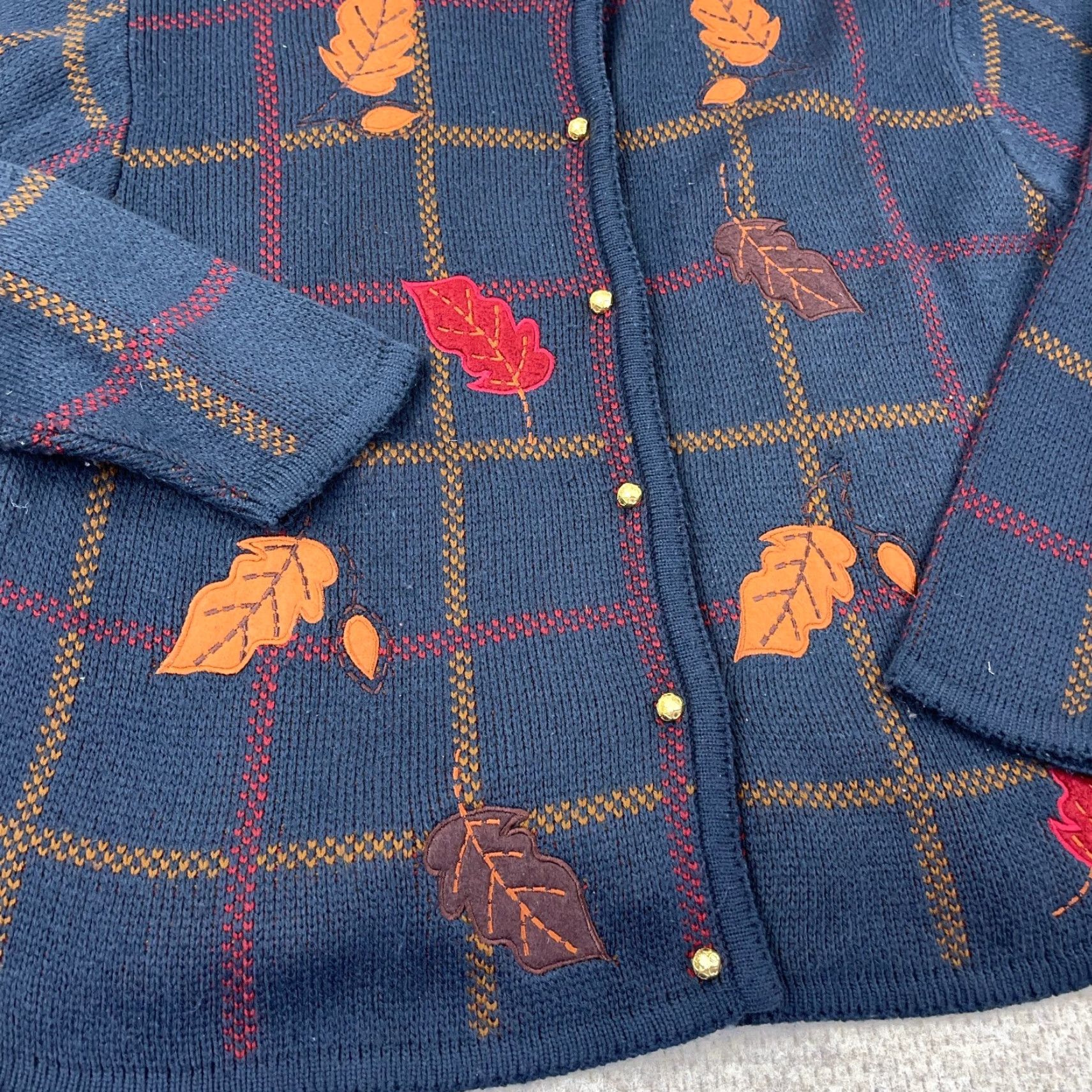 Vintage VINTAGE Crystal Kobe Cardigan Sweater Women XL Blue Knit Fall Leaves Grandma Boho Size XL / US 12-14 / IT 48-50 - 4 Thumbnail