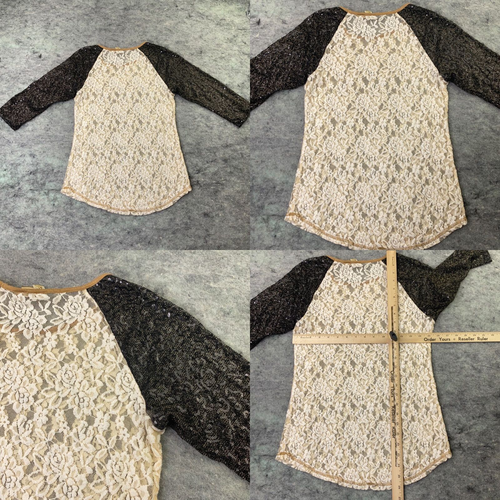BKE BKE Womens Blouse Shirt 3/4 Sleeve Beige Sheer Gauze Sequin Front V-Shape Neck Adult Small Size S / US 4 / IT 40 - 8 Thumbnail