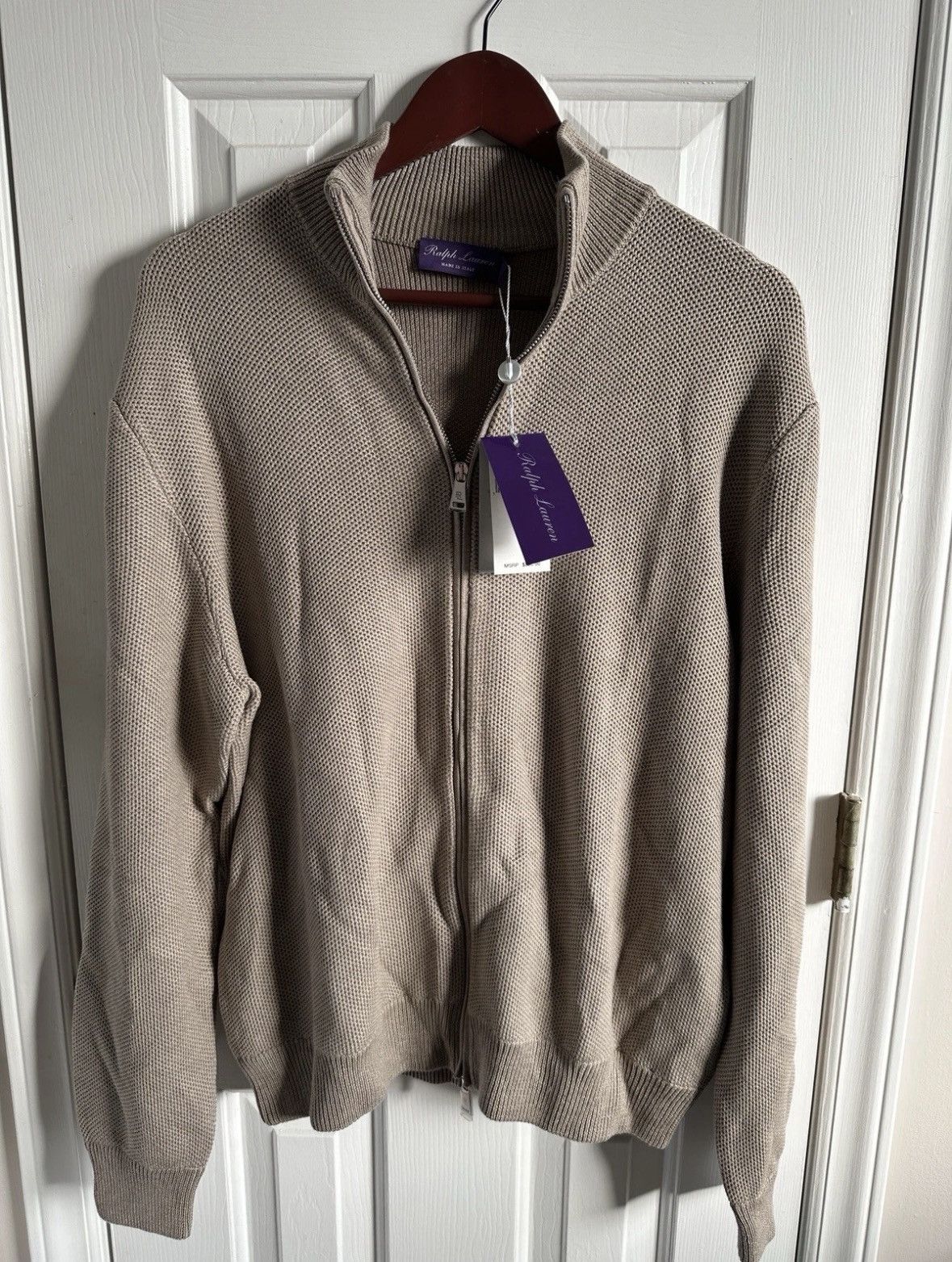 Ralph Lauren Purple Label Ralph Lauren Purple Label Silk Cotton Knit Full Zip Sweater Size US XL / EU 56 / 4 - 1 Thumbnail
