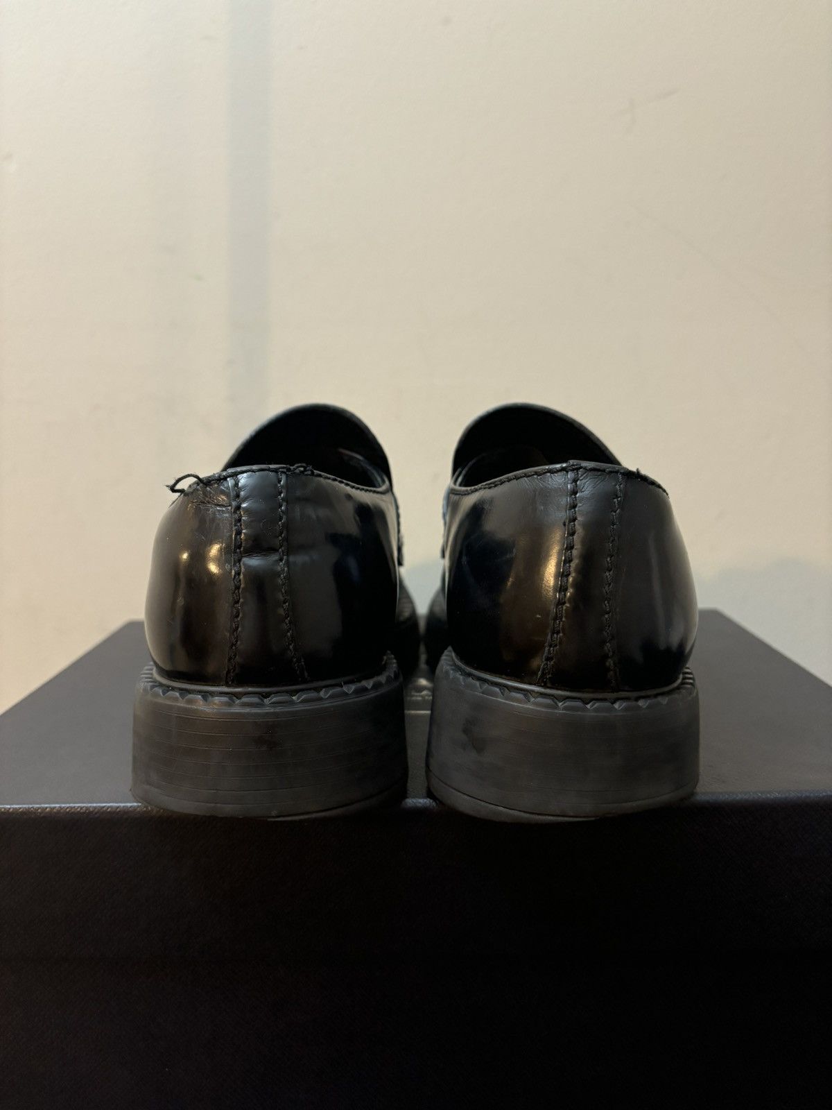 Prada Prada Triangle Logo Chocolate Brushed Patent Leather Loafers Size US 8 / EU 41 - 5 Thumbnail